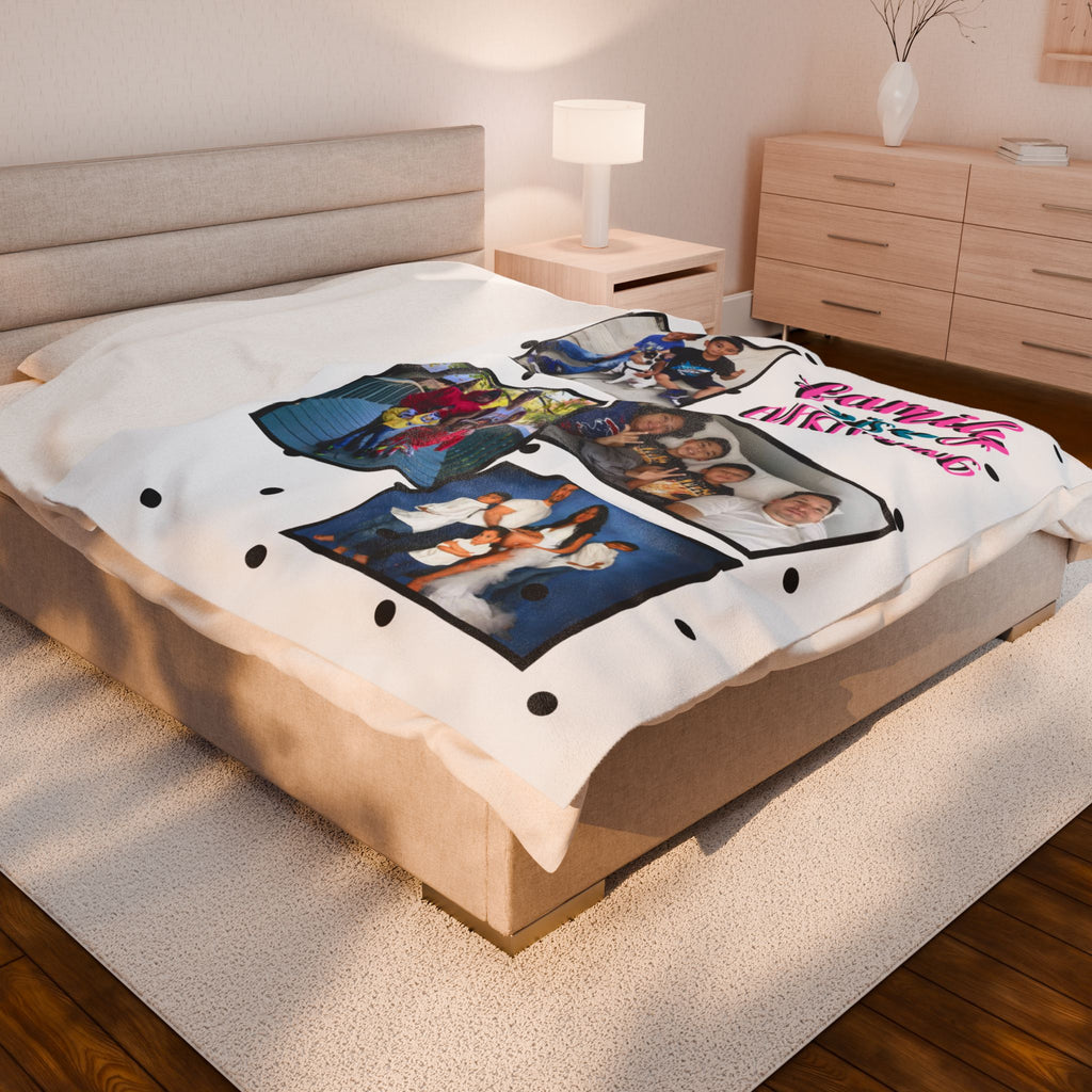 Photo Family Is Everything Black and White Polka Dot Blanket