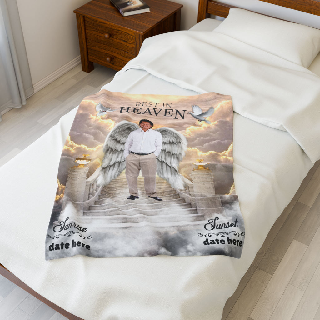 Rest In Heaven Angel Memorial Photo Blanket