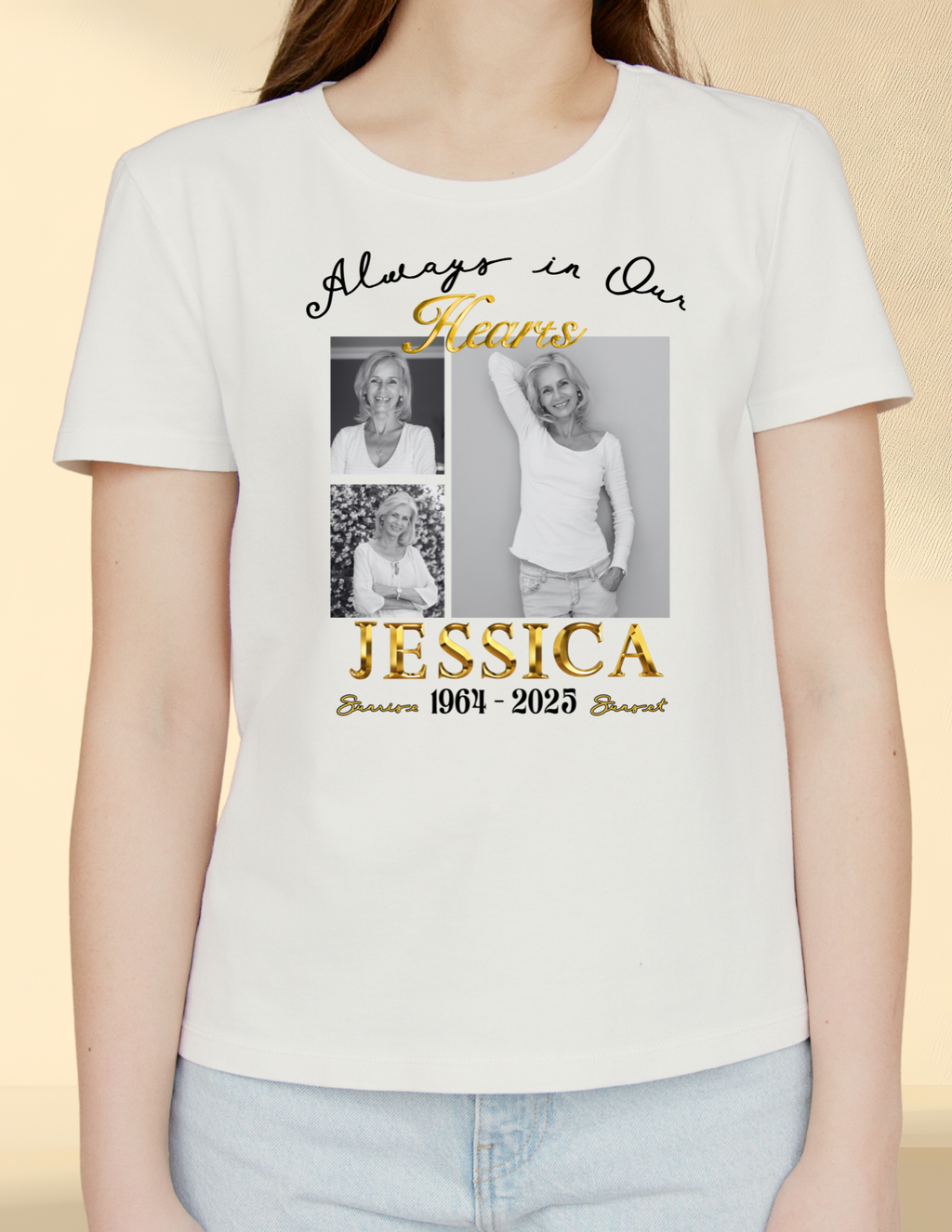 Memorial Photo T-Shirt – Personalized Always in Our Hearts Tribute Shirt (English & Spanish)