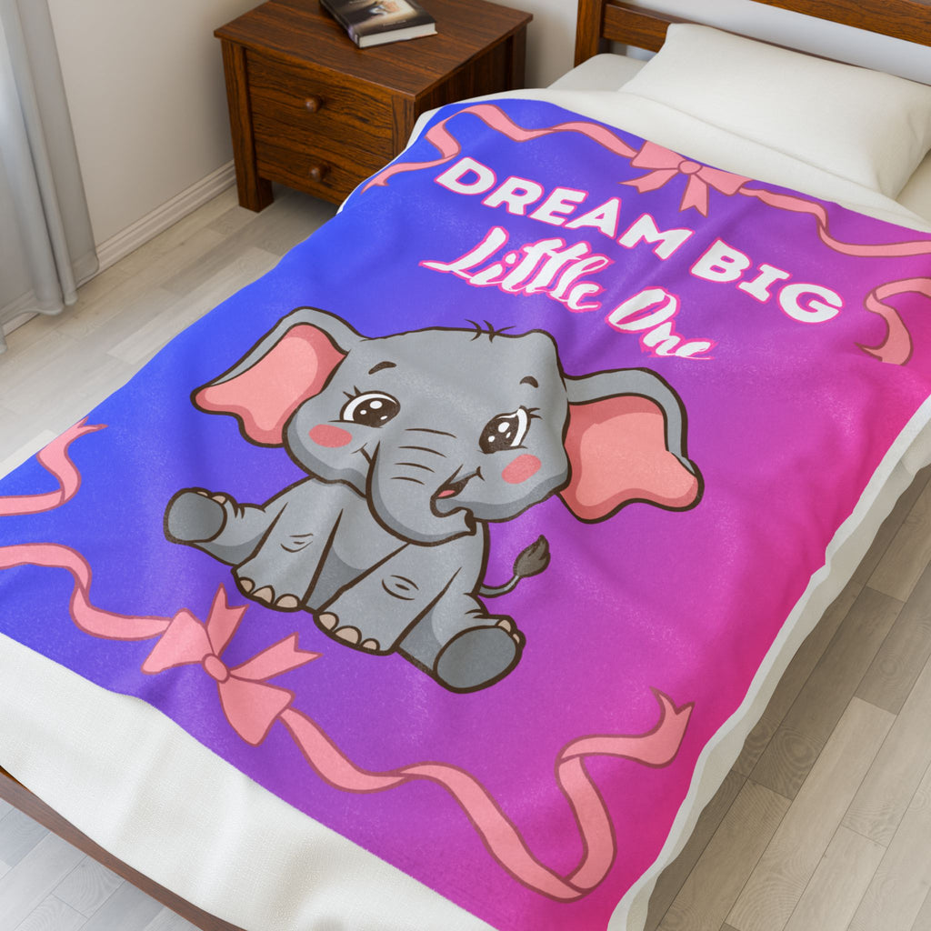 Personalized Baby Elephant Dream Big Little One Pink Blue Ombre Blanket