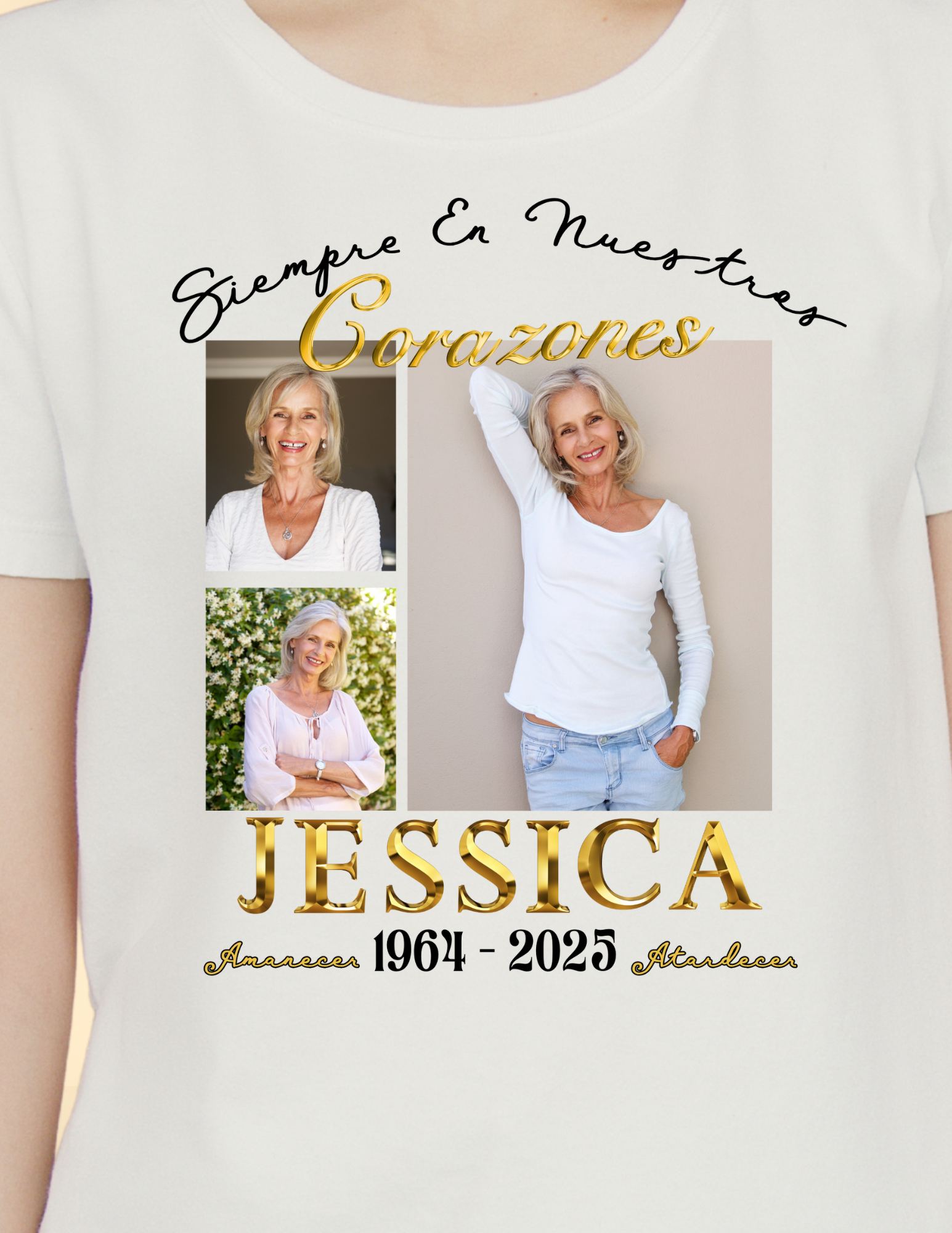 Memorial Photo T-Shirt – Personalized Always in Our Hearts Tribute Shirt (English & Spanish)