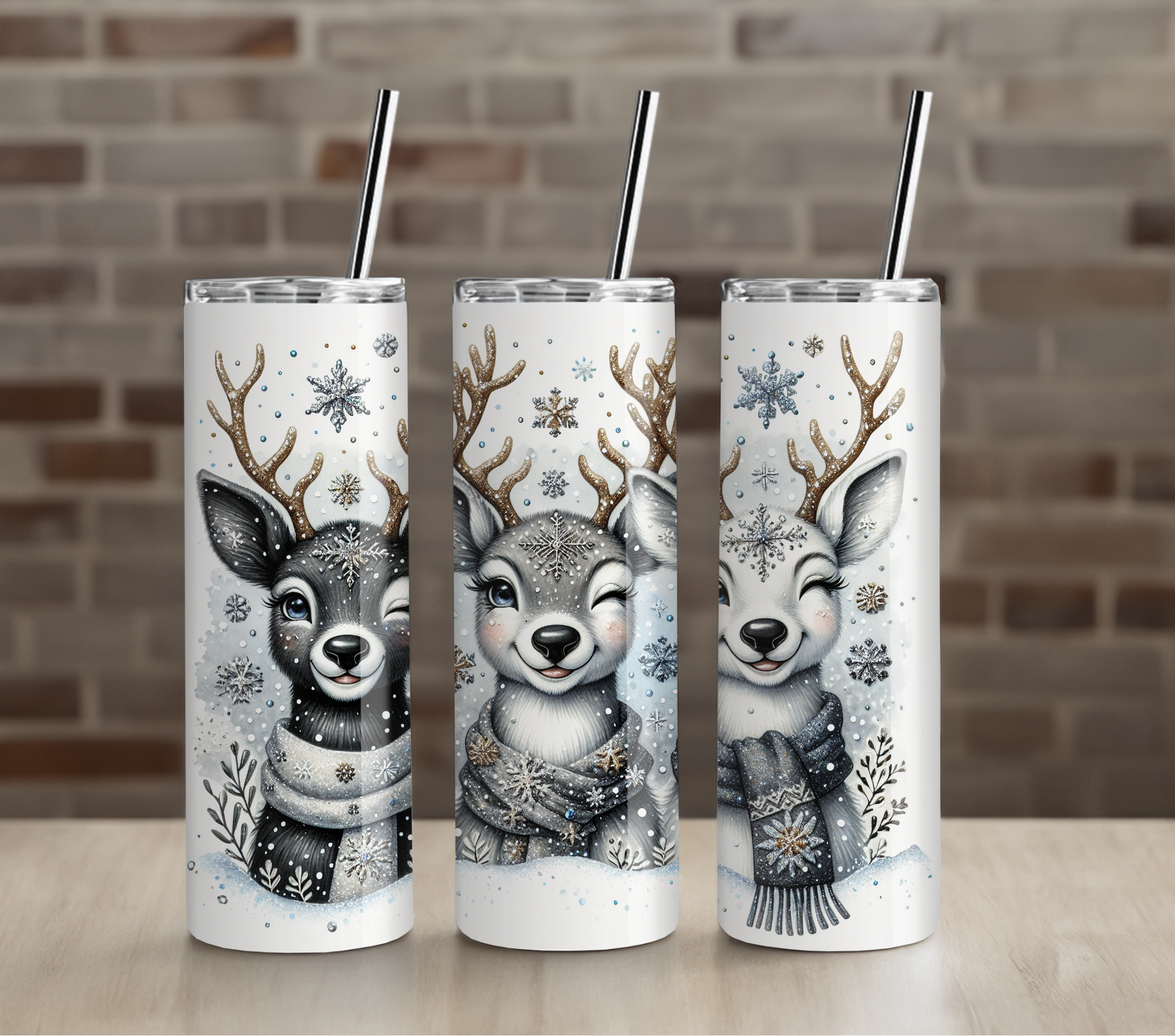 Winking Reindeer Winter 20oz Skinny Tumbler