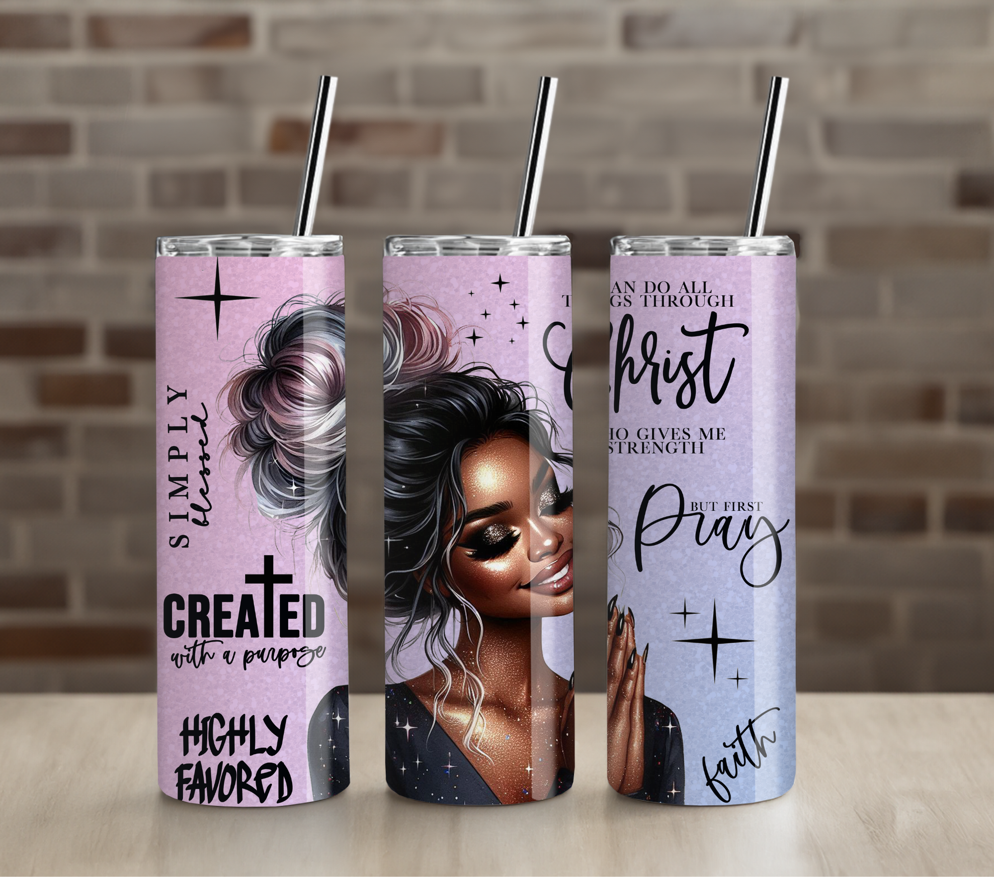Pastel Strength Gradient Tumbler | Inspired and Empowered Quote | 20oz Skinny Cup