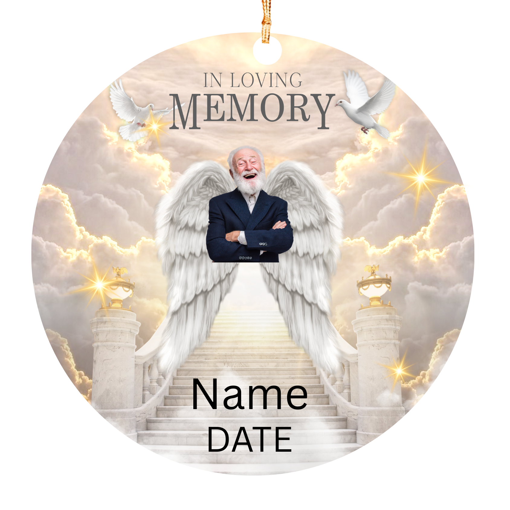 Personalized In Loving Memory Ornament – Stairway to Heaven Angel Photo Memorial – Custom Name & Dates Remembrance Christmas Keepsake
