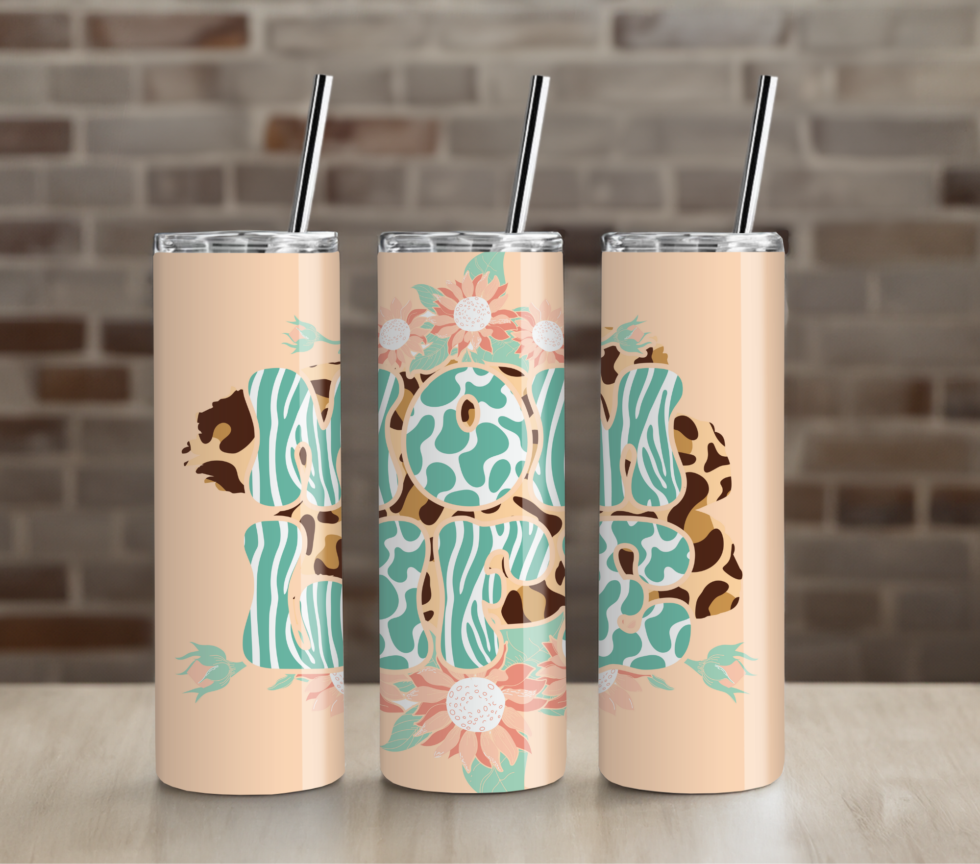 Beige With Mom Life With Zebra and Leopard Pattern Text  20oz Tumbler Drinkware