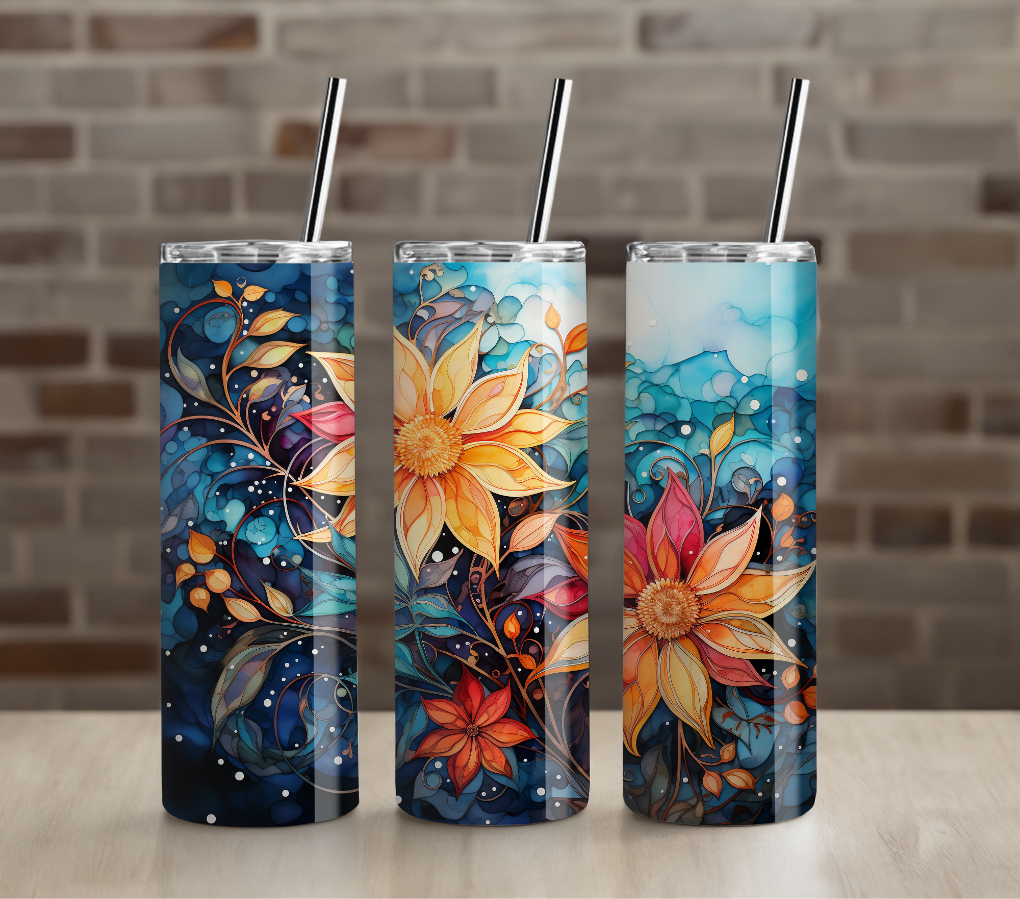 Tropical Teal Flower Sketch 20oz Skinny Tumbler