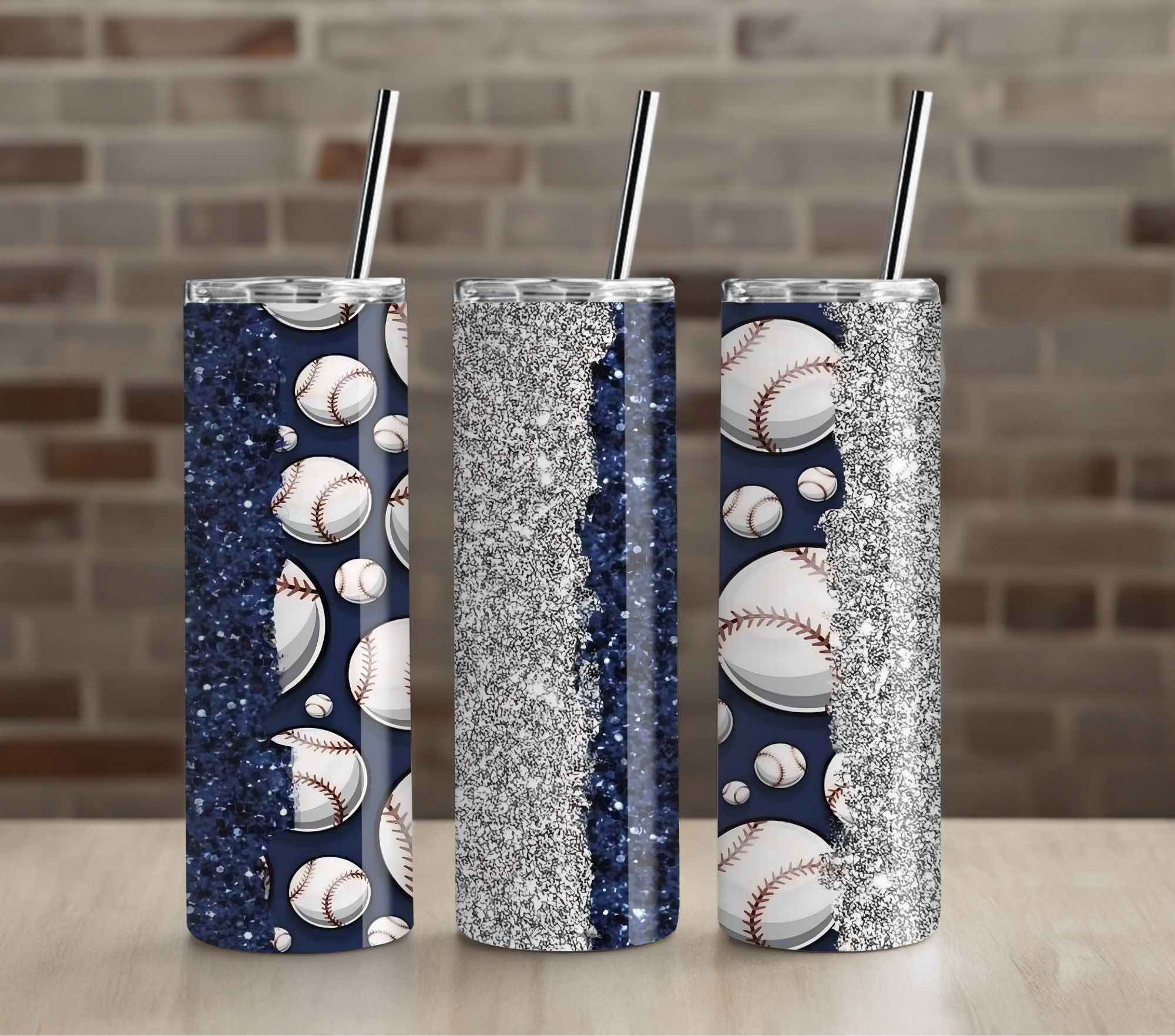 Blue and Silver Glitter Baseball 20oz Tumbler Drinkware