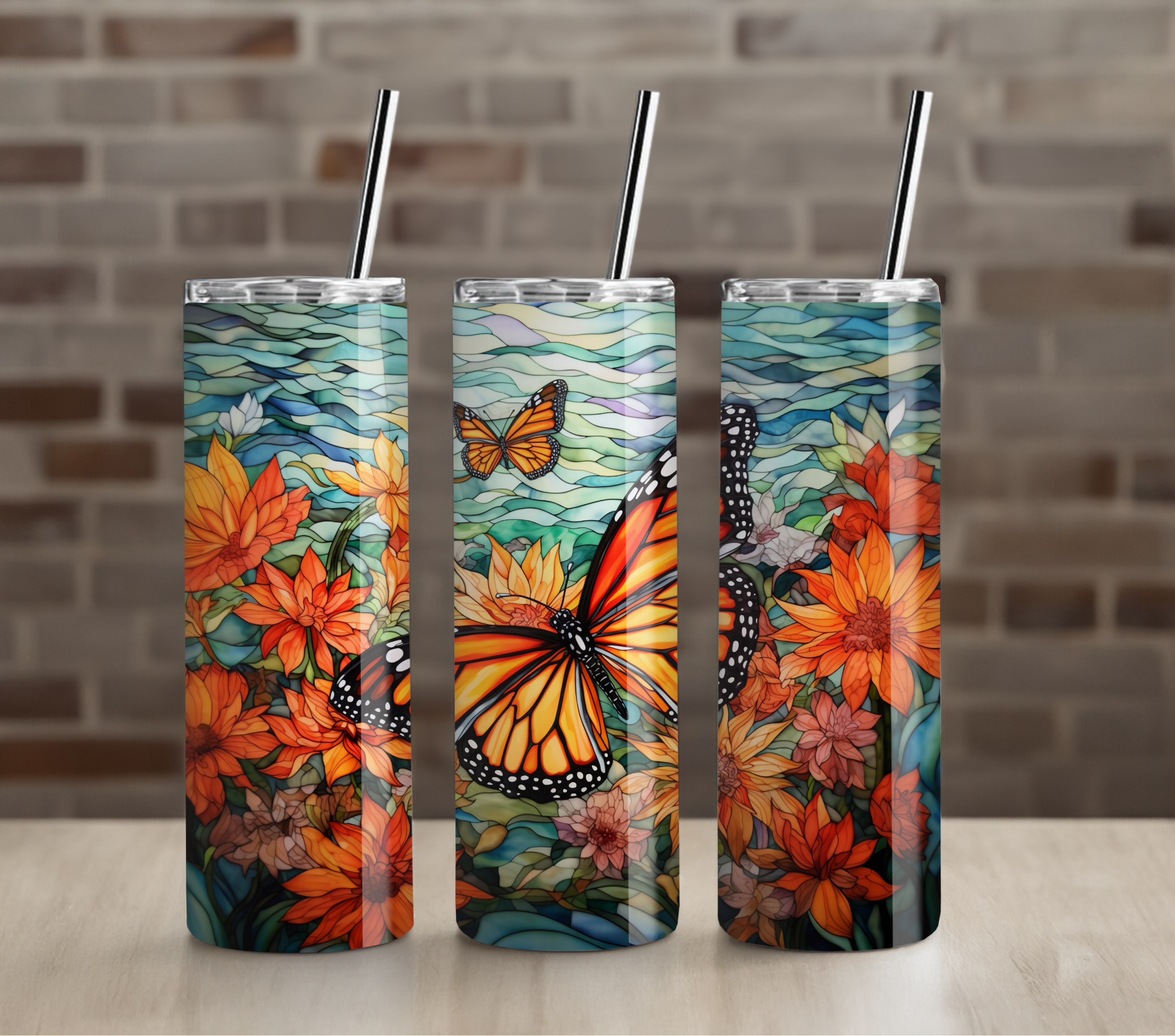 Monarch Butterfly Autumn Floral Tumbler | Fall Butterfly Art | Premium 20oz Skinny Cup