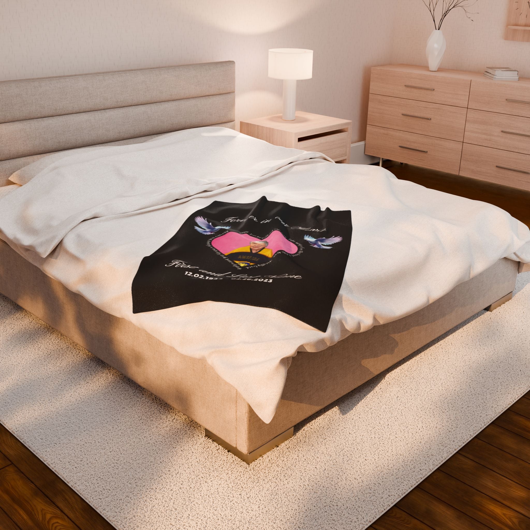 Personalized Memorial "Forever In our Hearts" Plush Blanket (English)
