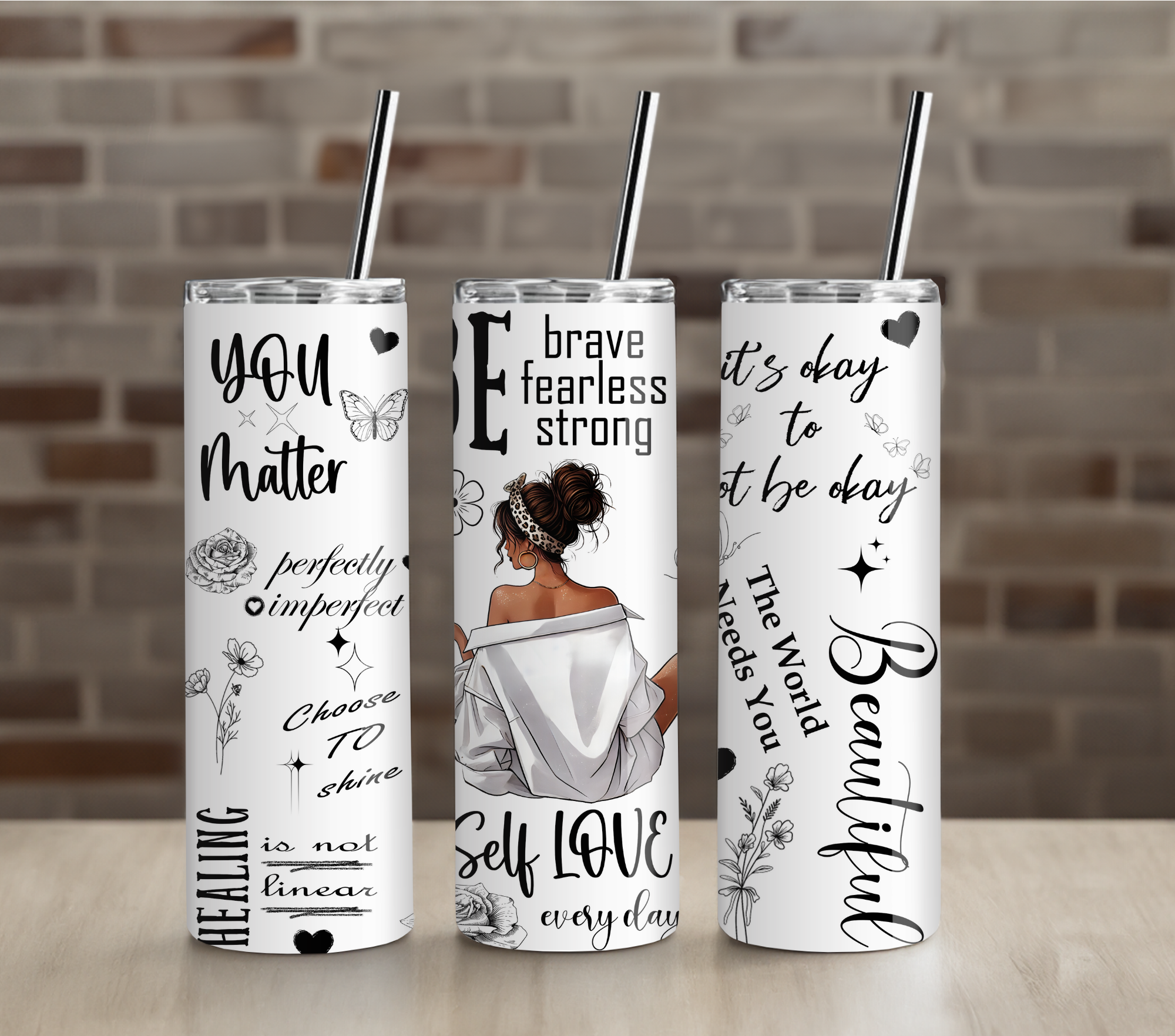 Black and White Empowerment Quotes Tumbler | Minimalist Motivational Design | 20oz Skinny Cup