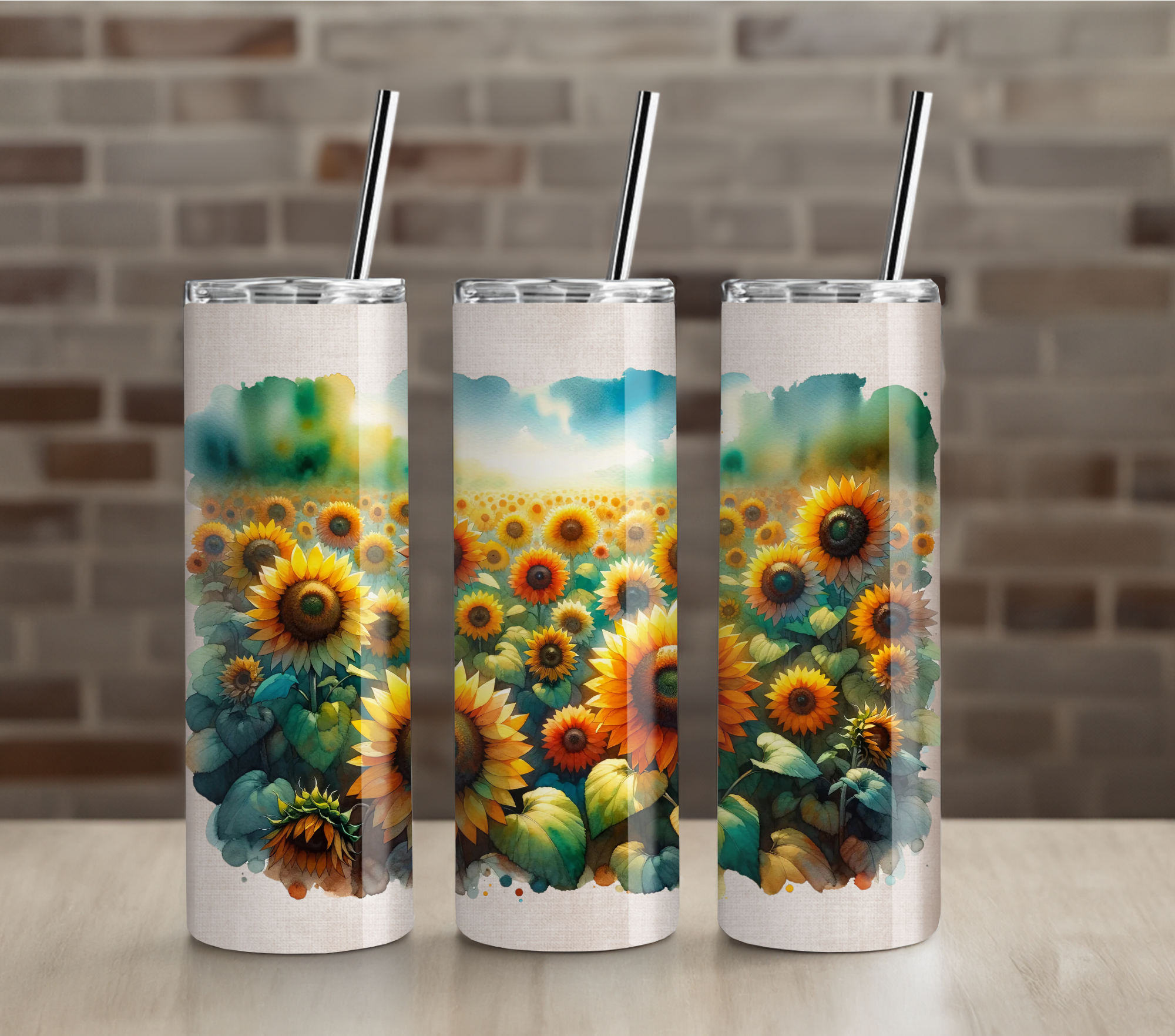 Bright Sunflower Farmhouse Floral 20oz Skinny Tumbler
