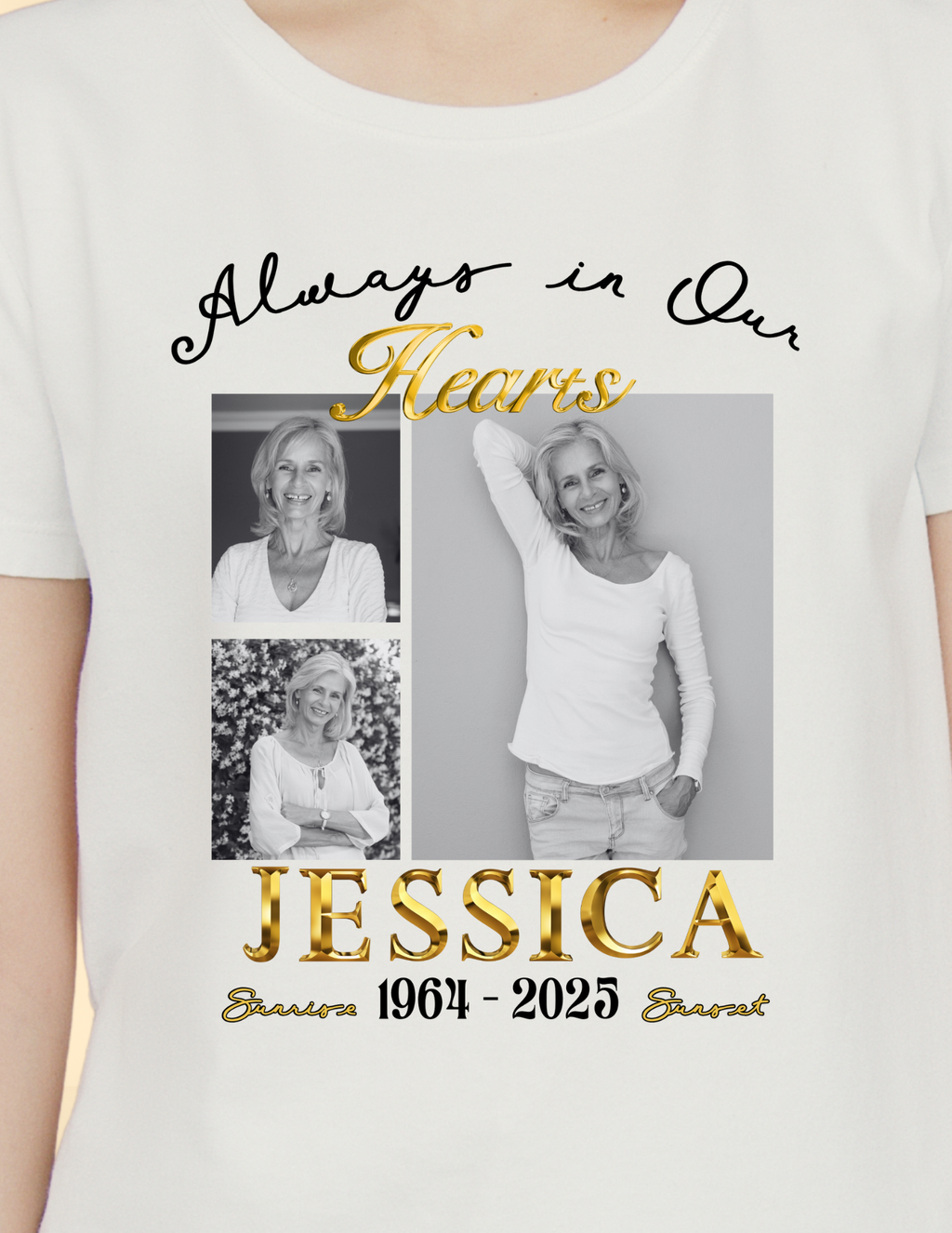 Memorial Photo T-Shirt – Personalized Always in Our Hearts Tribute Shirt (English & Spanish)