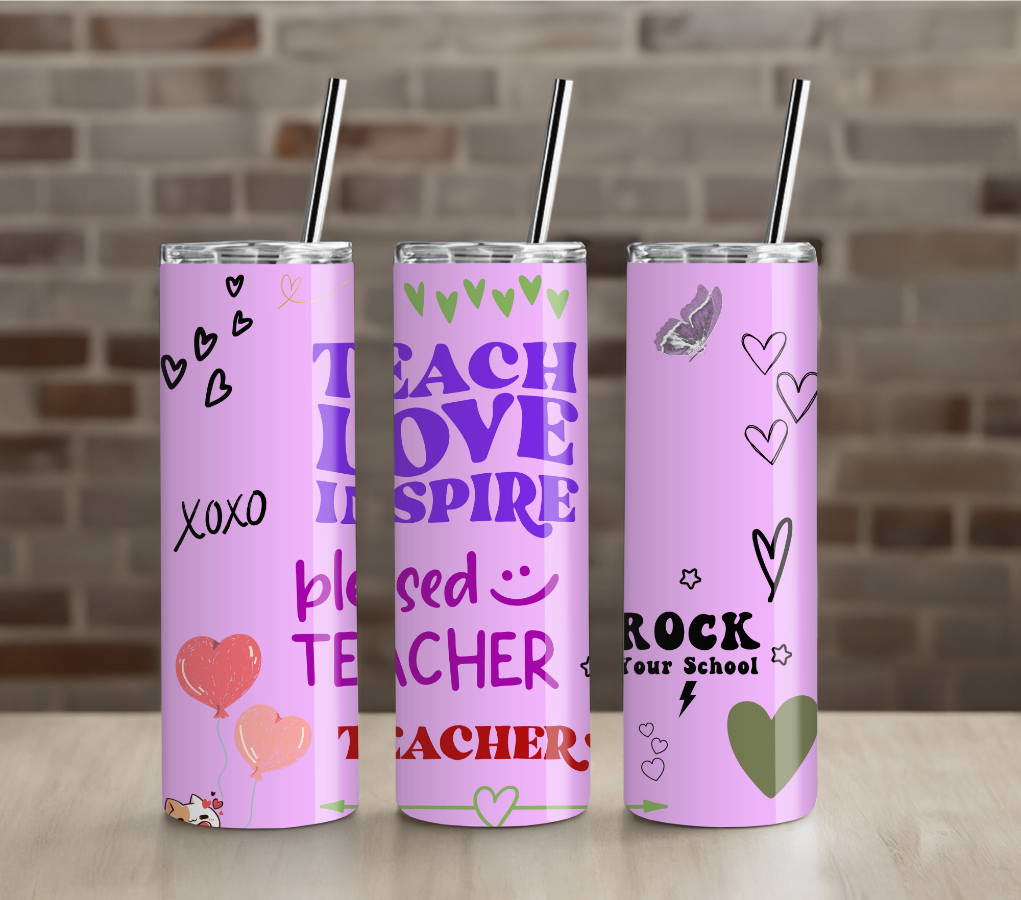 Teach Love Inspire Teacher Tumbler | Motivational Quote | 20oz Skinny Insulated Cup