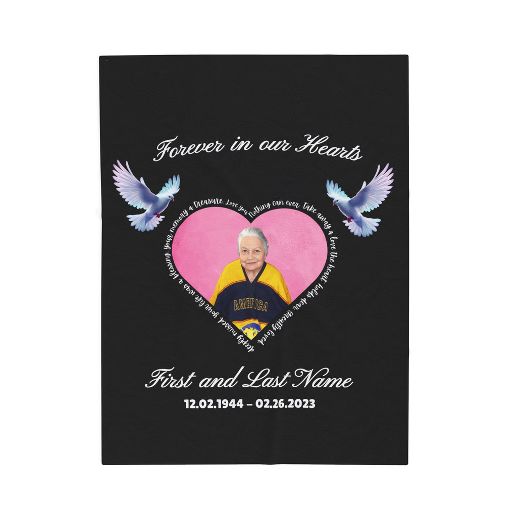 Personalized Memorial "Forever In our Hearts" Plush Blanket (English)