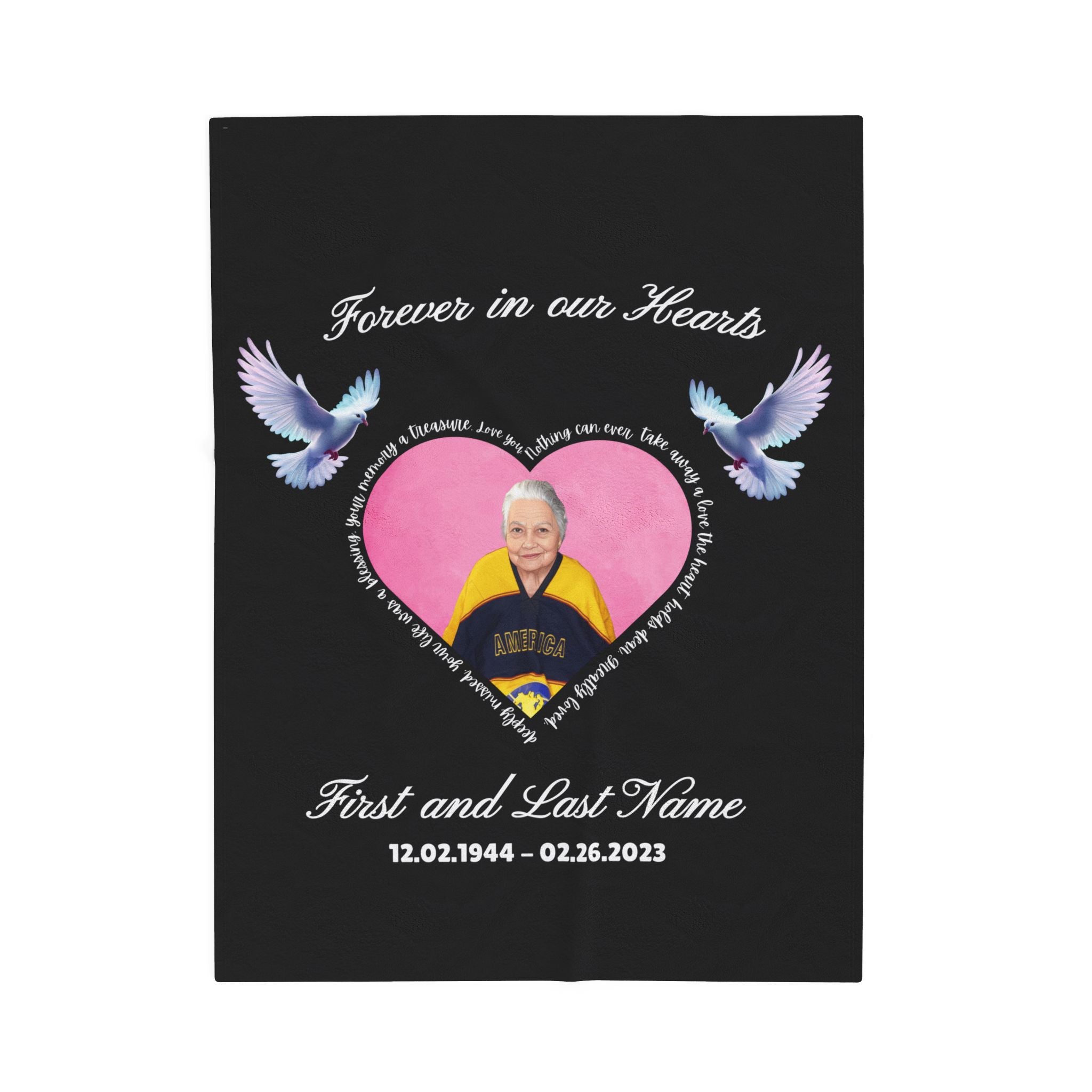 Personalized Memorial "Forever In our Hearts" Plush Blanket (English)