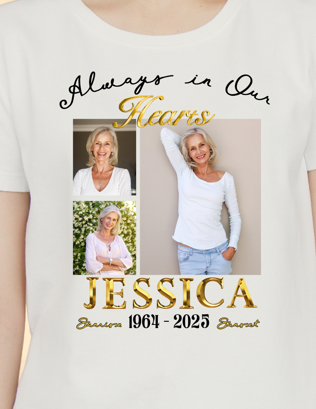 Memorial Photo T-Shirt – Personalized Always in Our Hearts Tribute Shirt (English & Spanish)