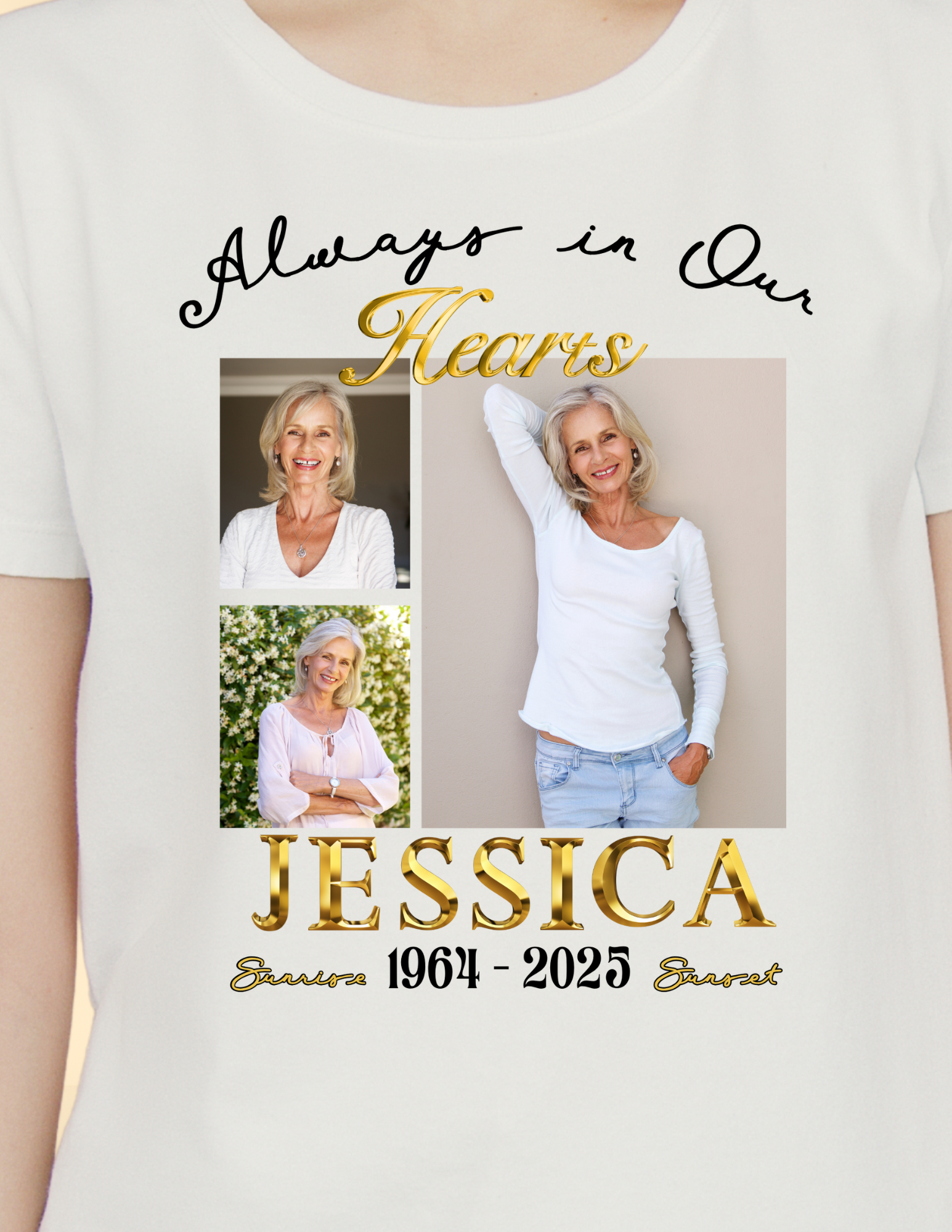 Memorial Photo T-Shirt – Personalized Always in Our Hearts Tribute Shirt (English & Spanish)