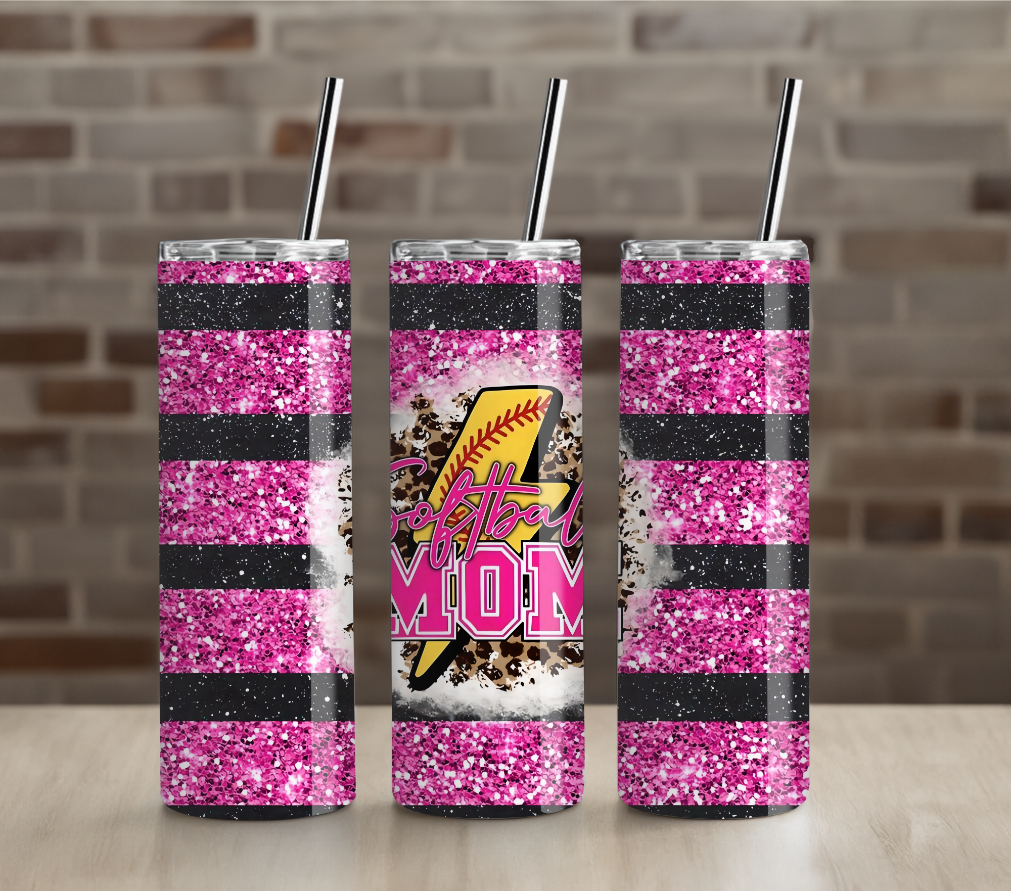 Softball Mom Pink and Black Glitter 20oz Tumbler Drinkware