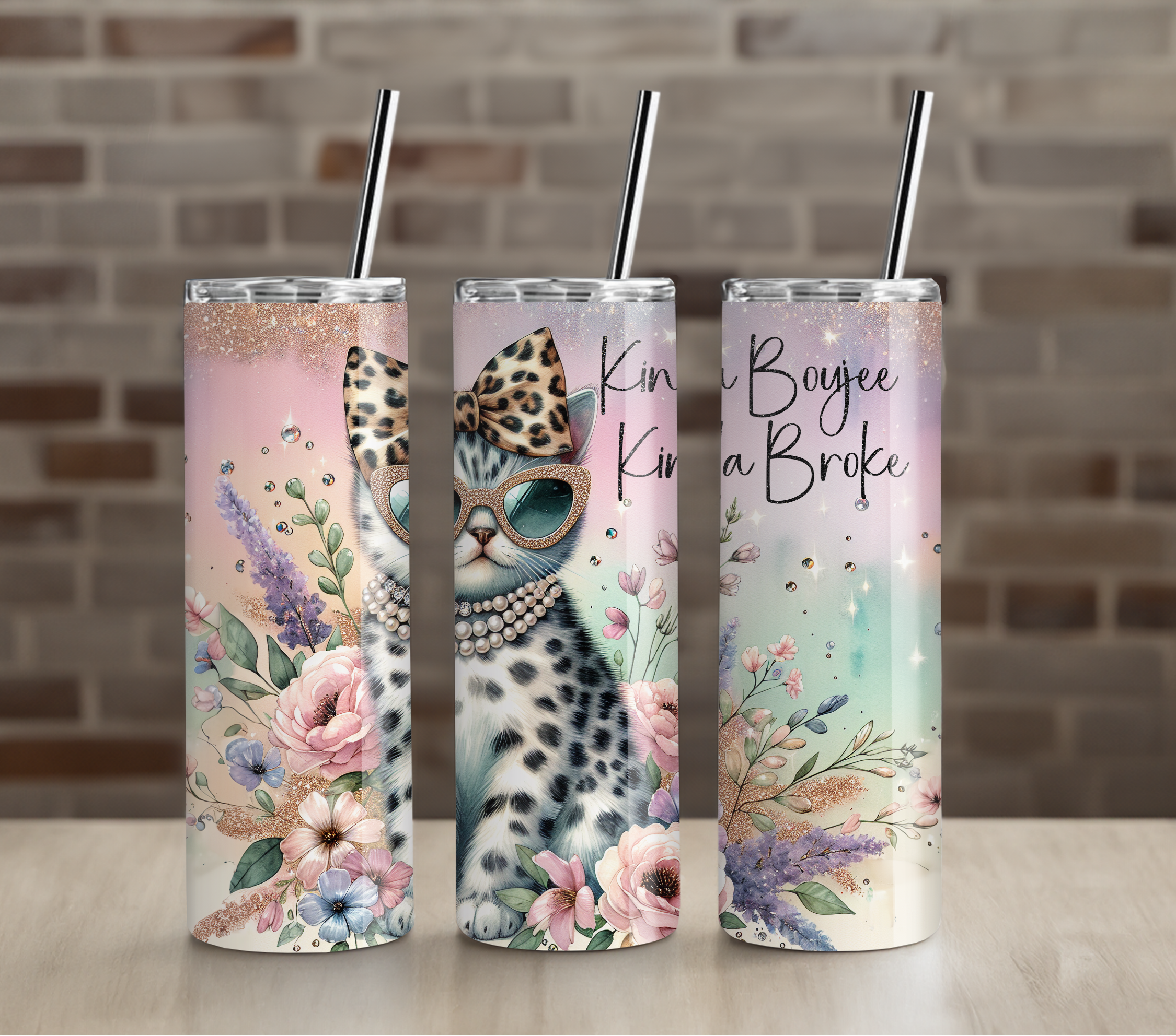 Floral Cat Boho Tumbler | Elegant Watercolor Kitty Art | 20oz Skinny Insulated Cup