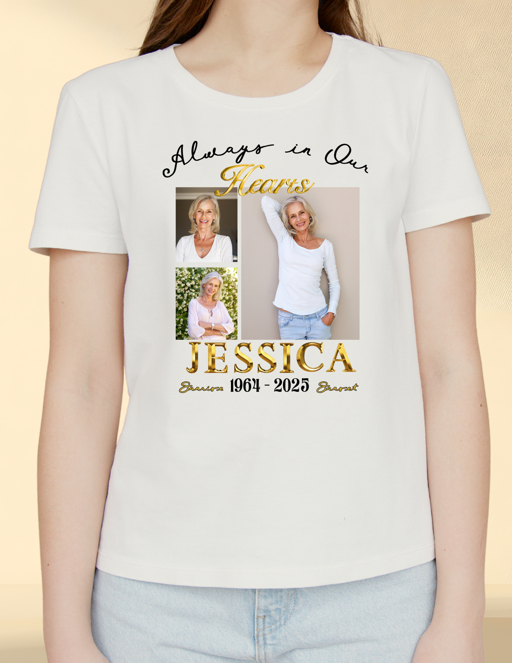 Memorial Photo T-Shirt – Personalized Always in Our Hearts Tribute Shirt (English & Spanish)