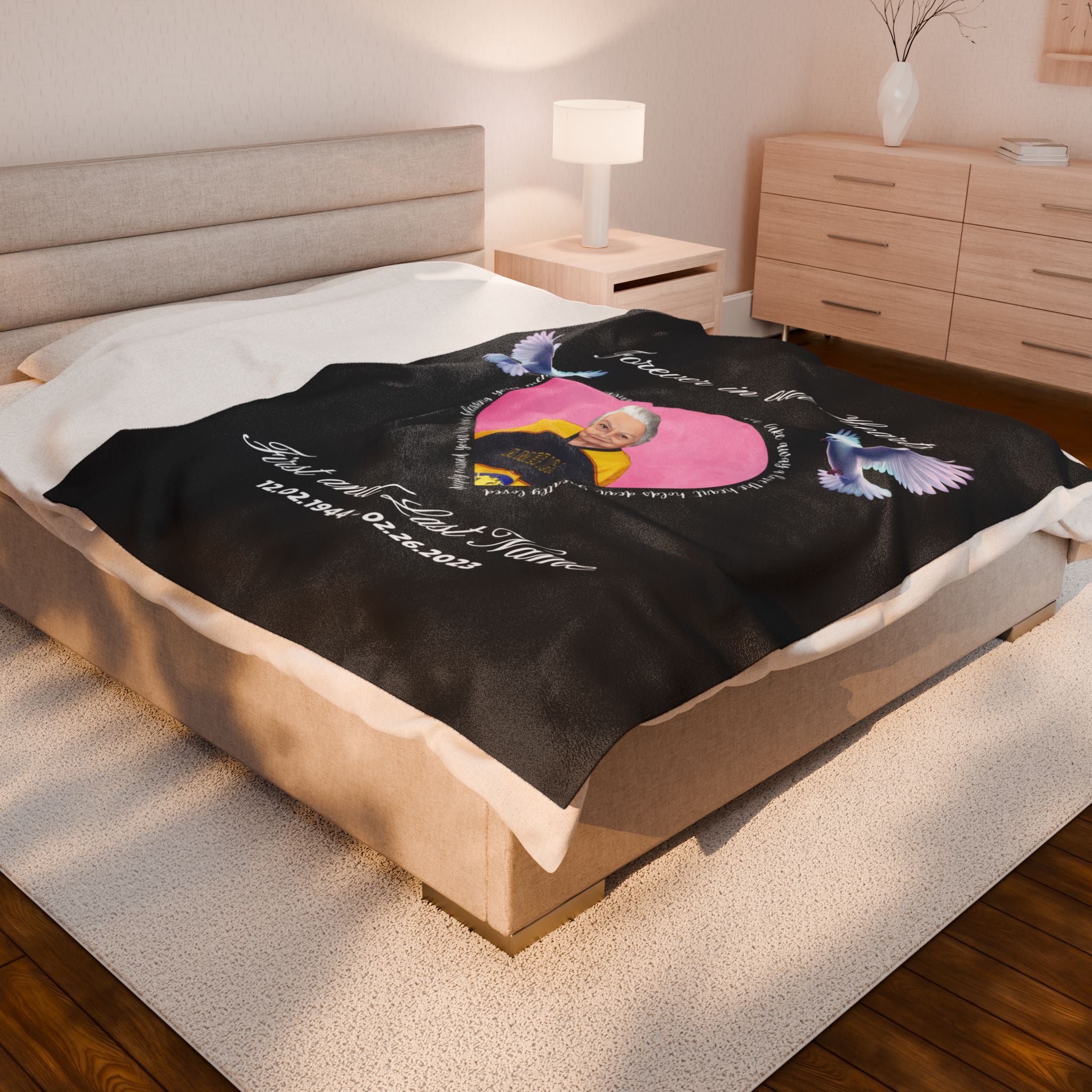 Personalized Memorial "Forever In our Hearts" Plush Blanket (English)