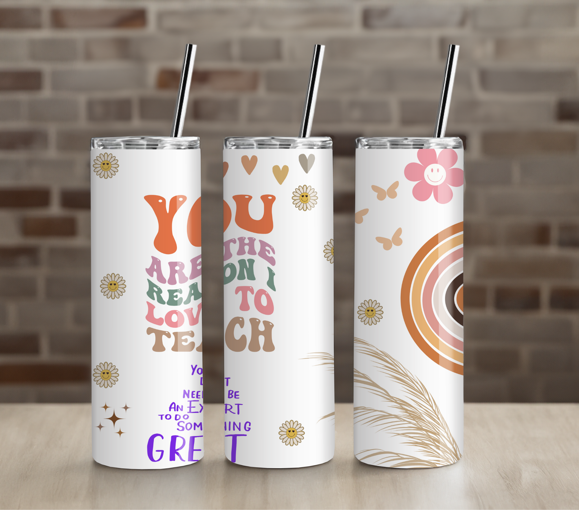 Classroom Rainbow Teacher Tumbler | Happy Teacher Quote Gift | 20oz Skinny Cup