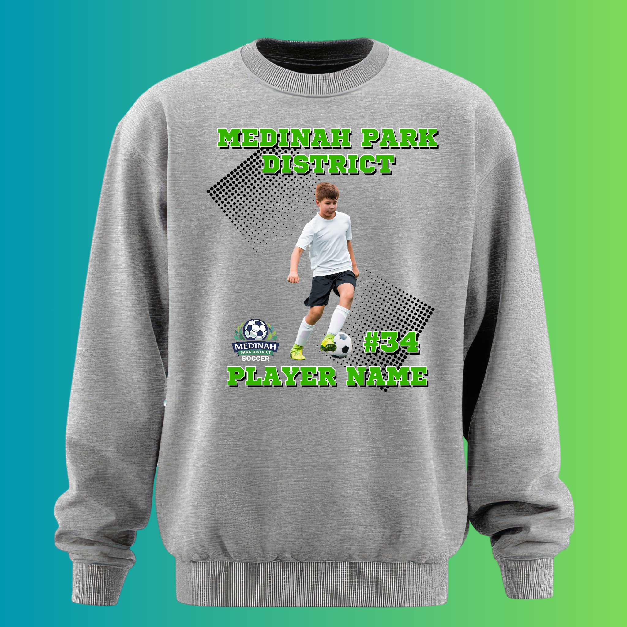 Adult Crew Neck Sweater Soccer Design 3 - 50% Cotton 50% Polyester