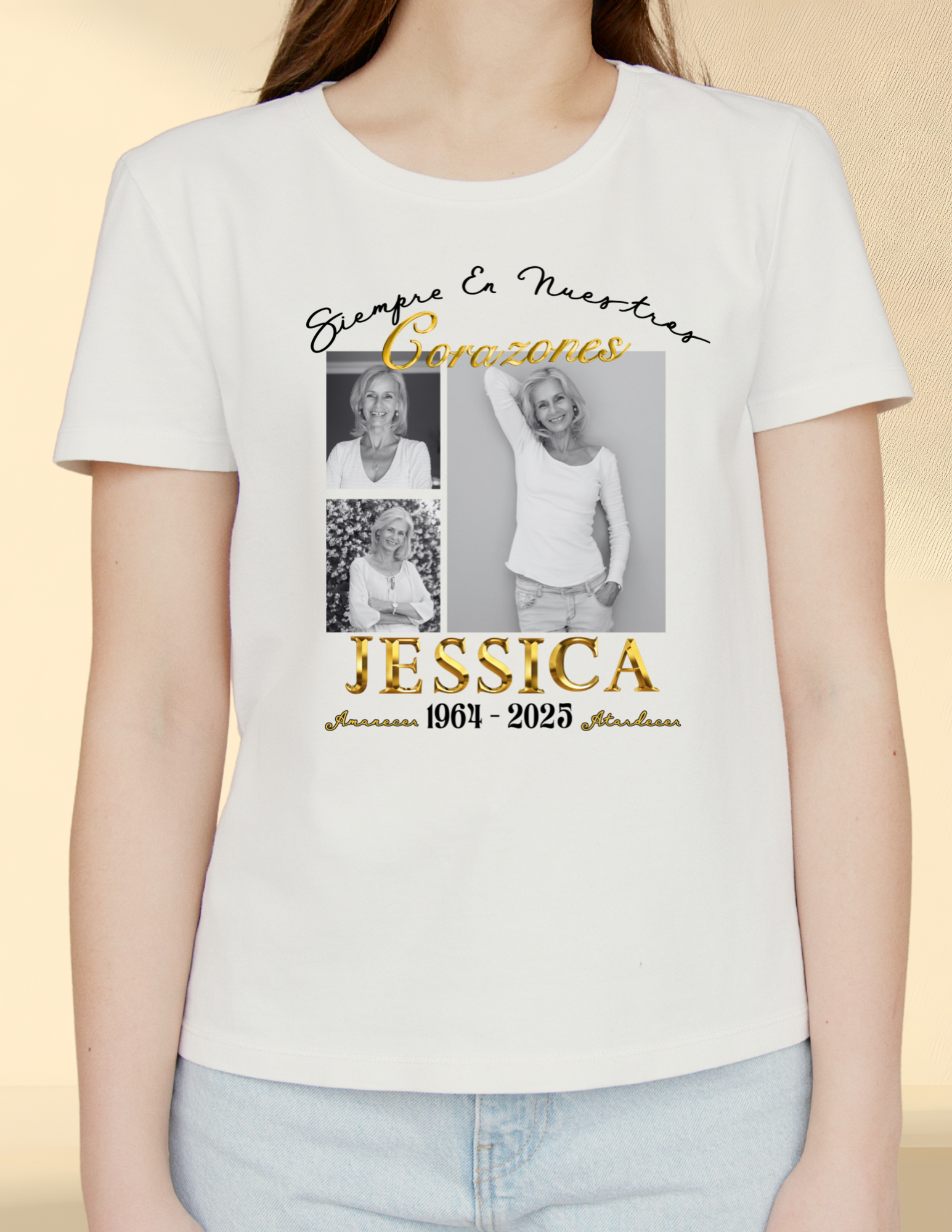 Memorial Photo T-Shirt – Personalized Always in Our Hearts Tribute Shirt (English & Spanish)