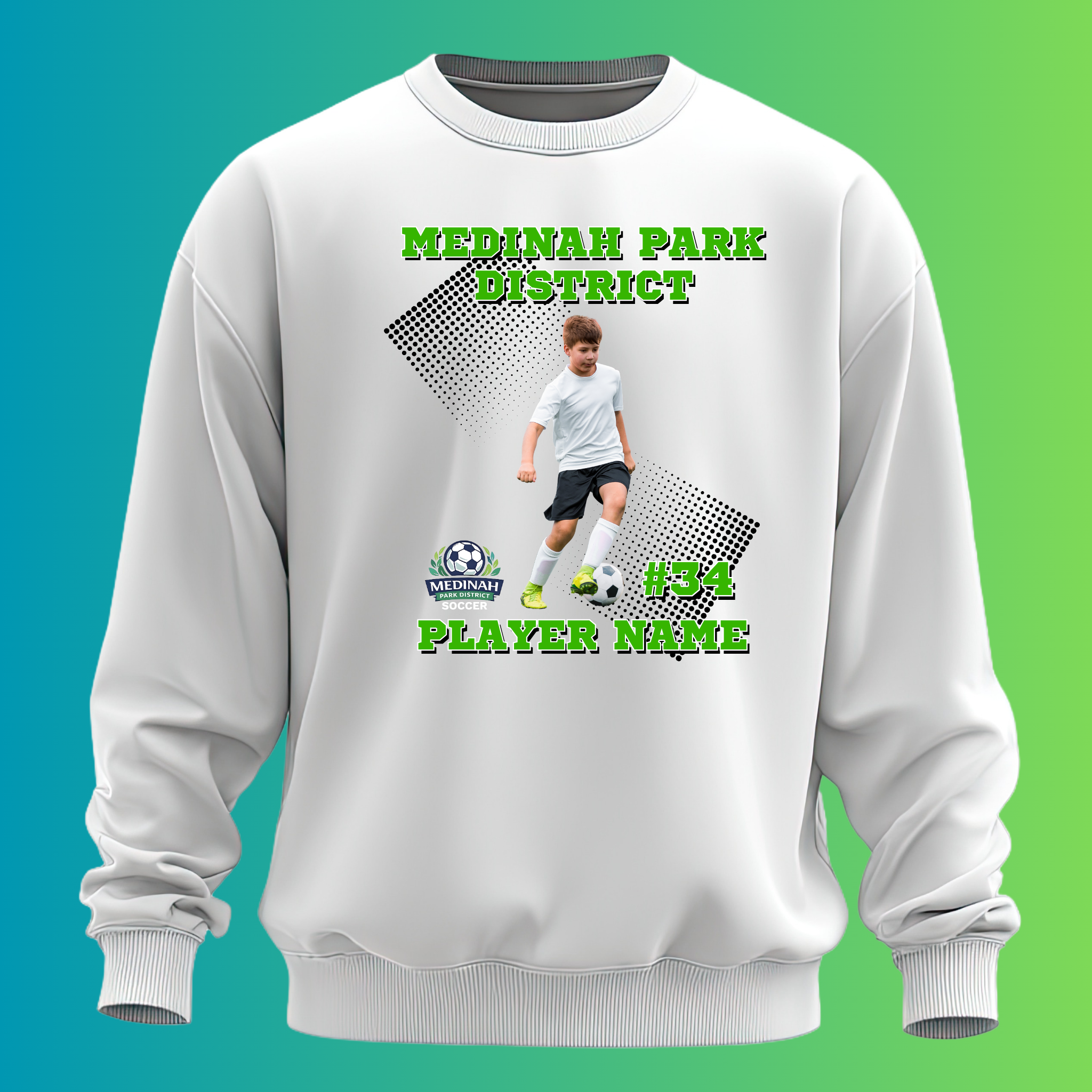 Adult Crew Neck Sweater Soccer Design 3 - 50% Cotton 50% Polyester