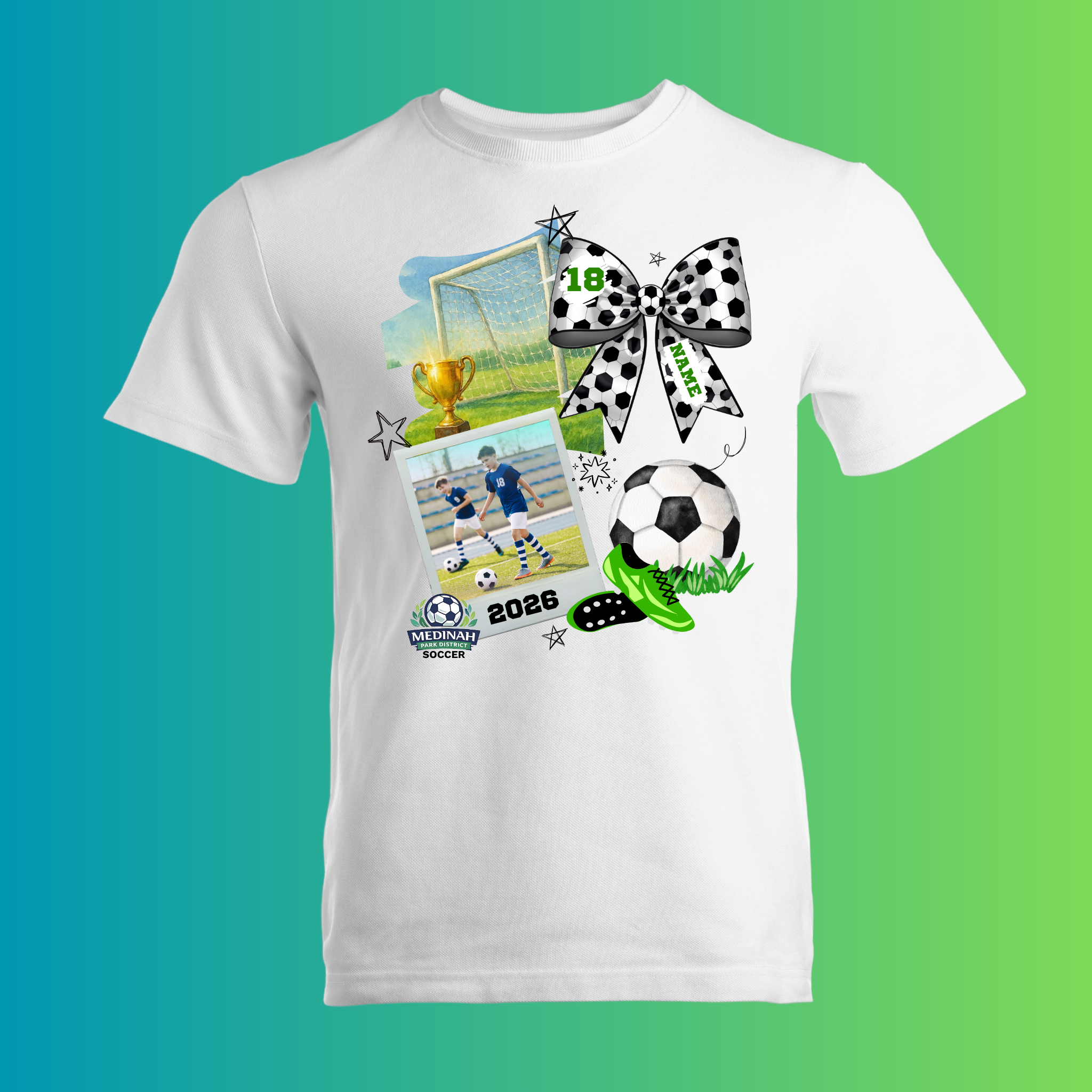 Adult T-Shirt Soccer Design 4 With Photo - 100% Polyester