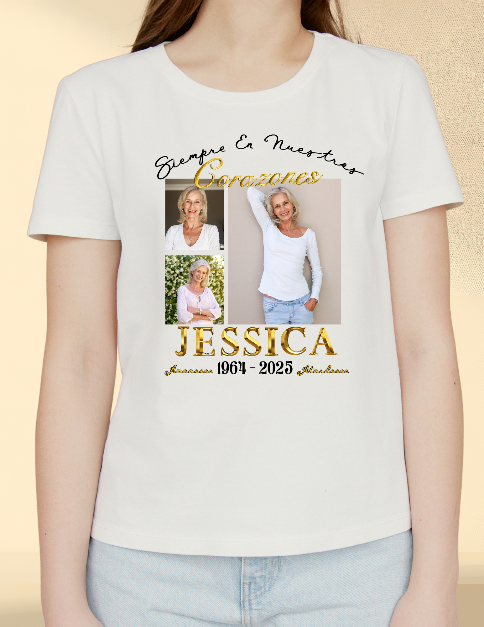 Memorial Photo T-Shirt – Personalized Always in Our Hearts Tribute Shirt (English & Spanish)