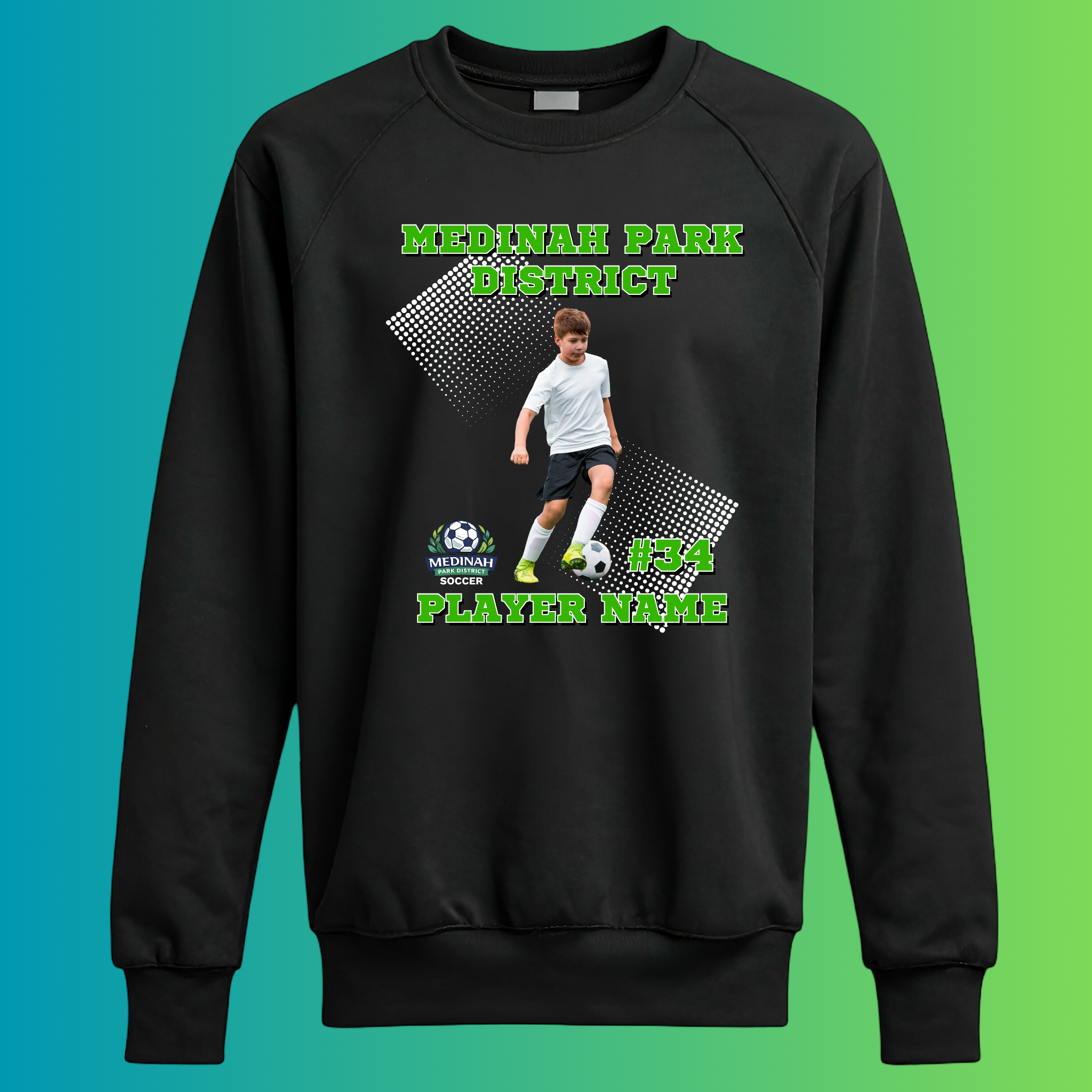 Adult Crew Neck Sweater Soccer Design 3 - 50% Cotton 50% Polyester