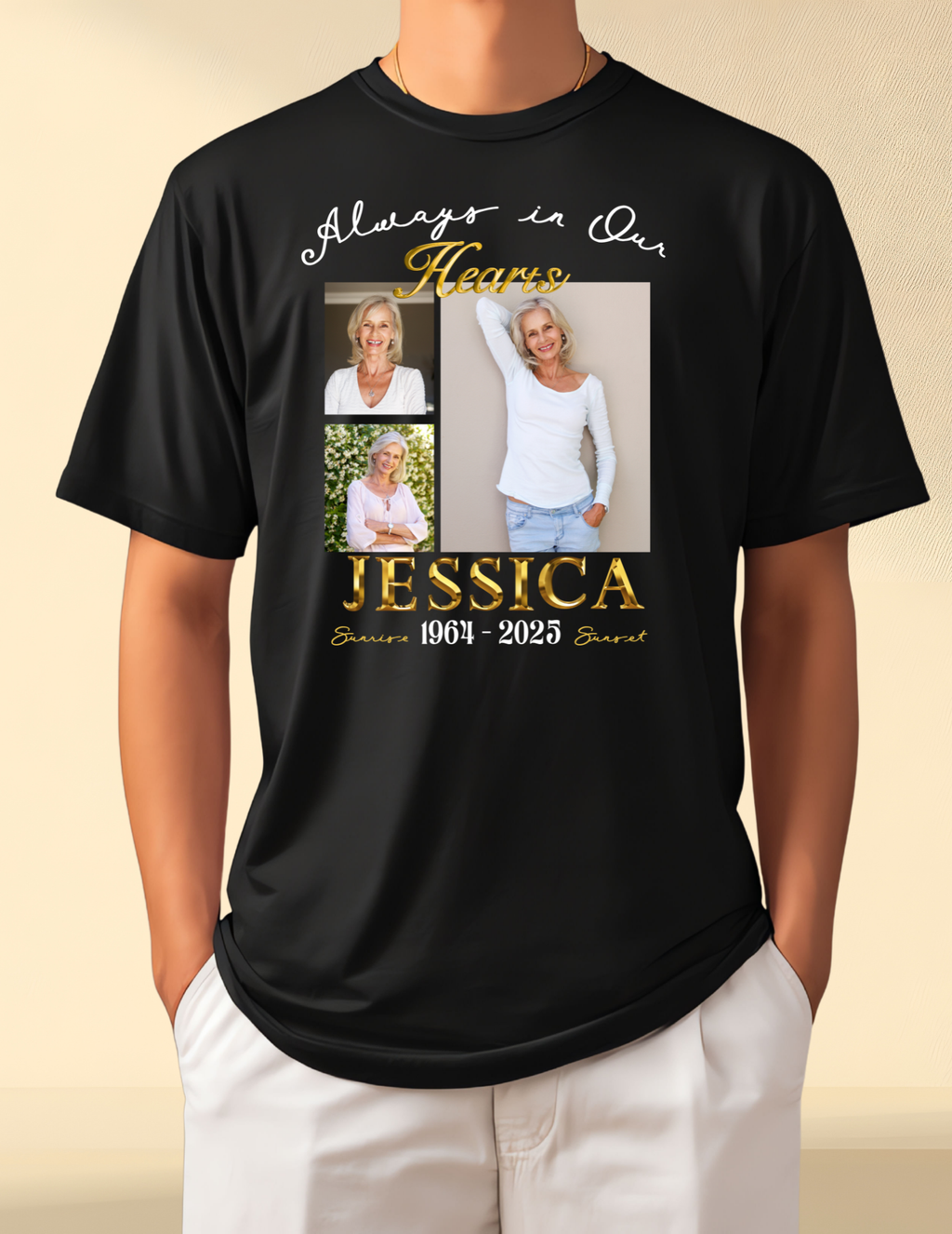 Memorial Photo T-Shirt – Personalized Always in Our Hearts Tribute Shirt (English & Spanish)