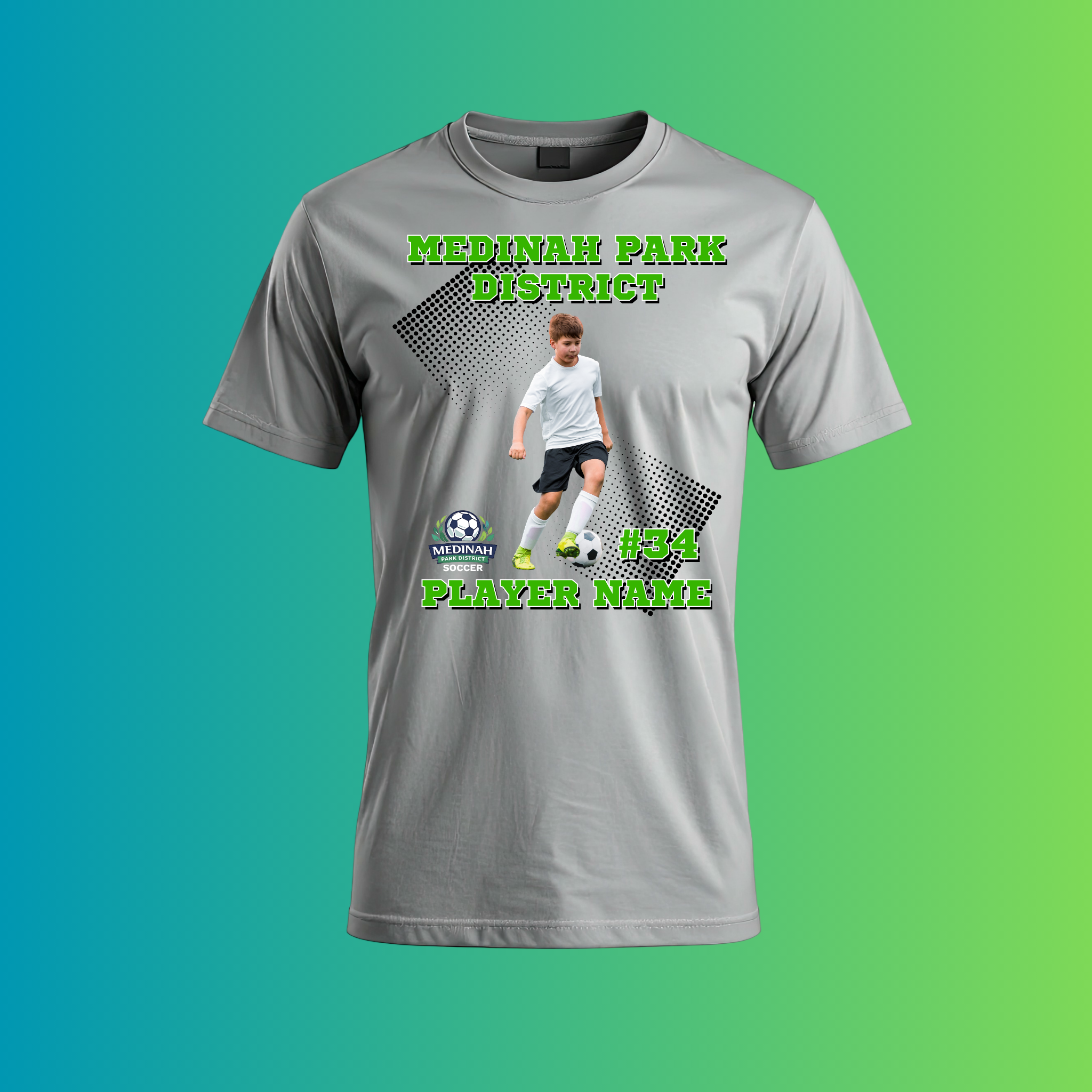 Adult T-Shirt Soccer Design 3 With Photo - 100% Polyester