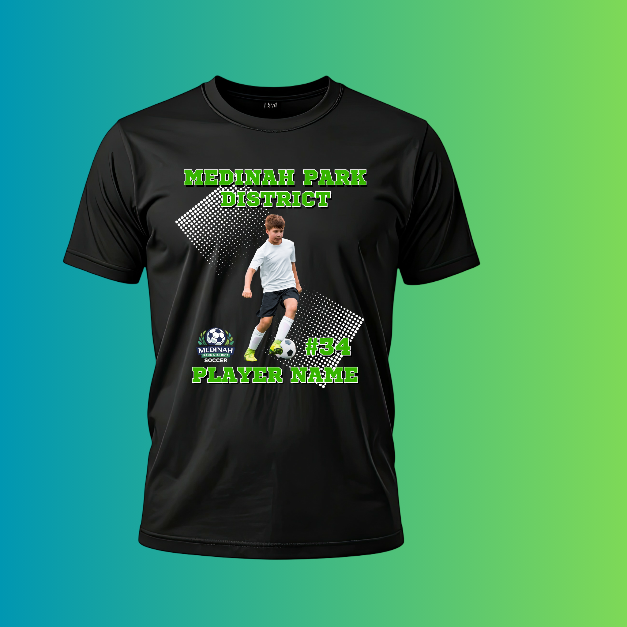 Adult T-Shirt Soccer Design 3 With Photo - 100% Polyester