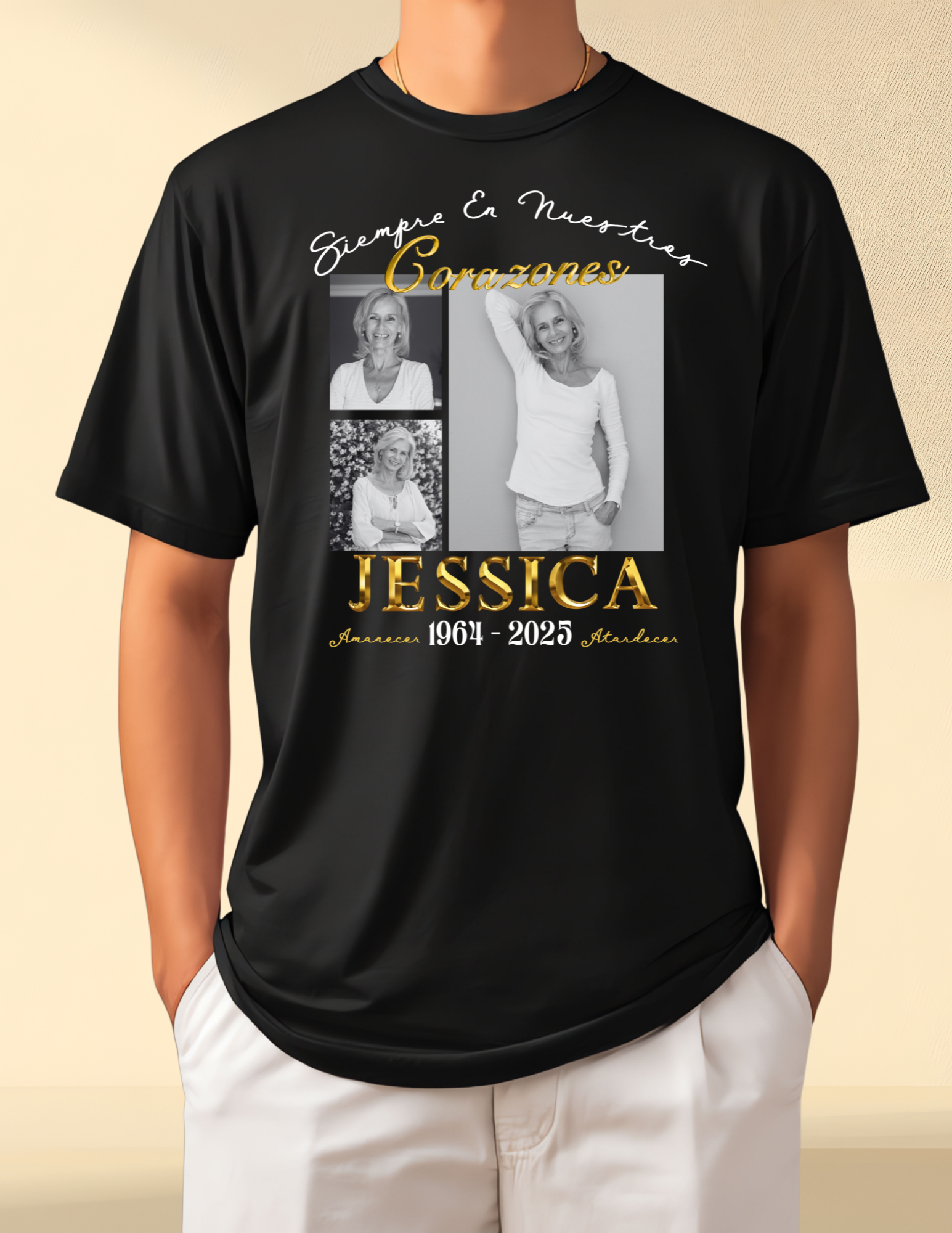 Memorial Photo T-Shirt – Personalized Always in Our Hearts Tribute Shirt (English & Spanish)