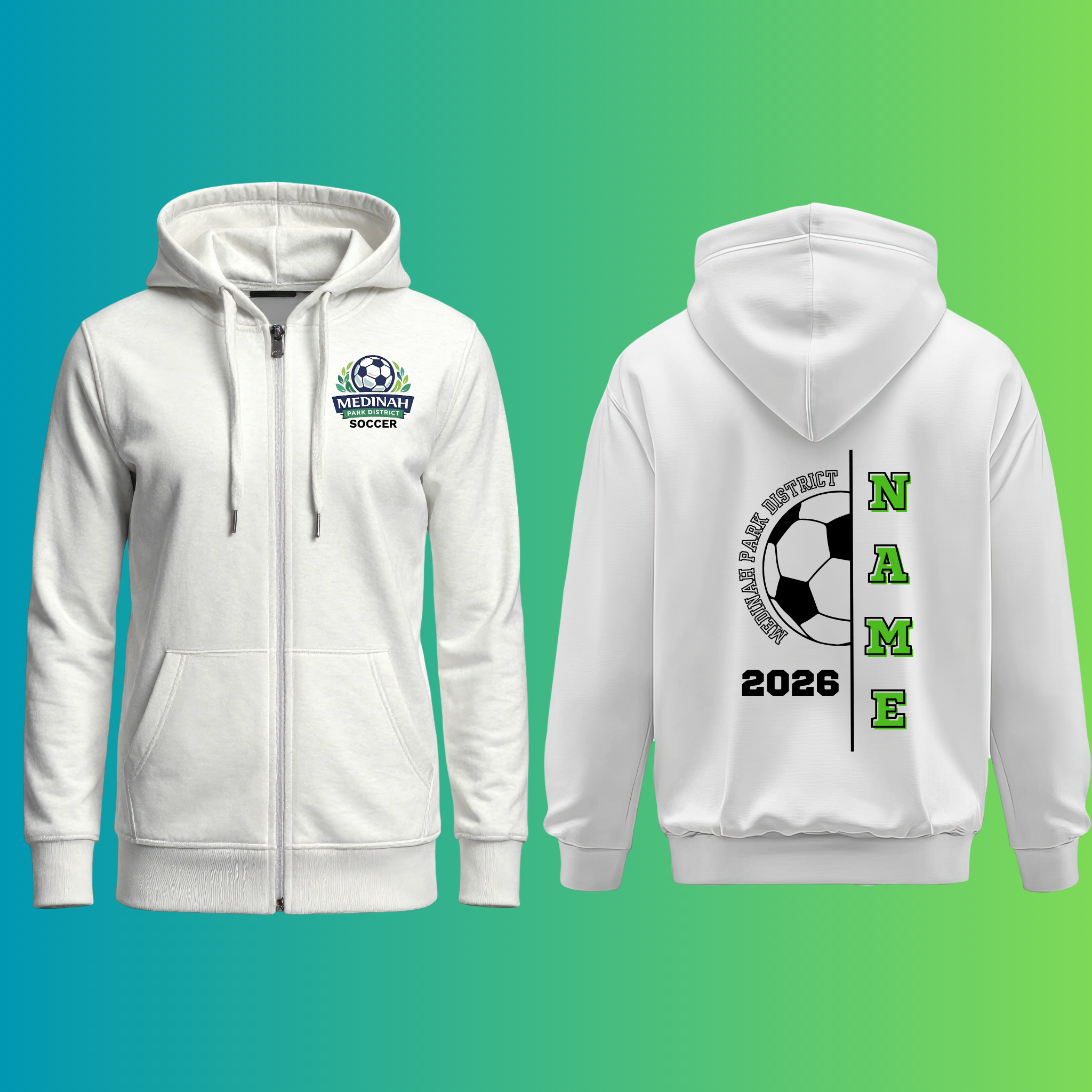 Adult Zip-Up Sweater Soccer Design 1 - 50% Cotton 50% Polyester
