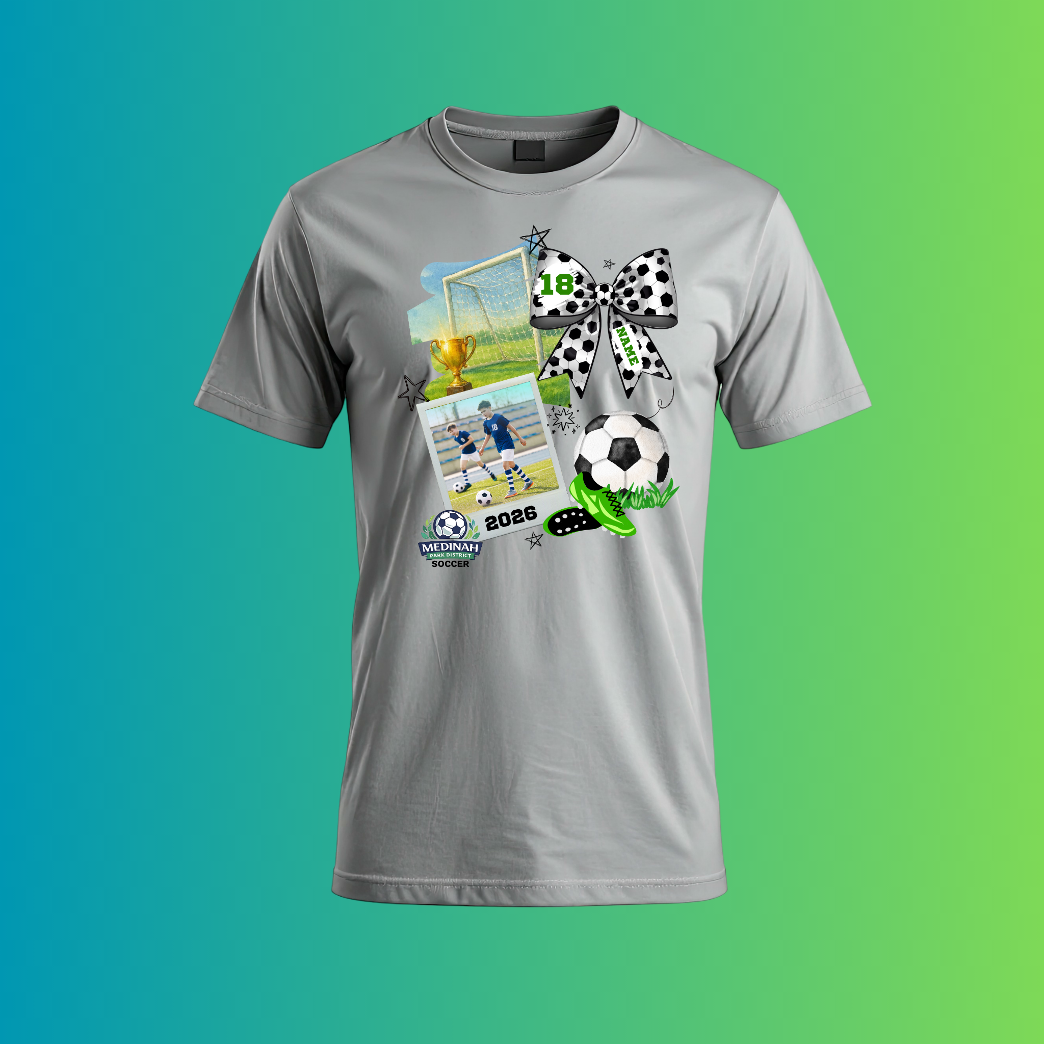 Adult T-Shirt Soccer Design 4 With Photo - 100% Polyester