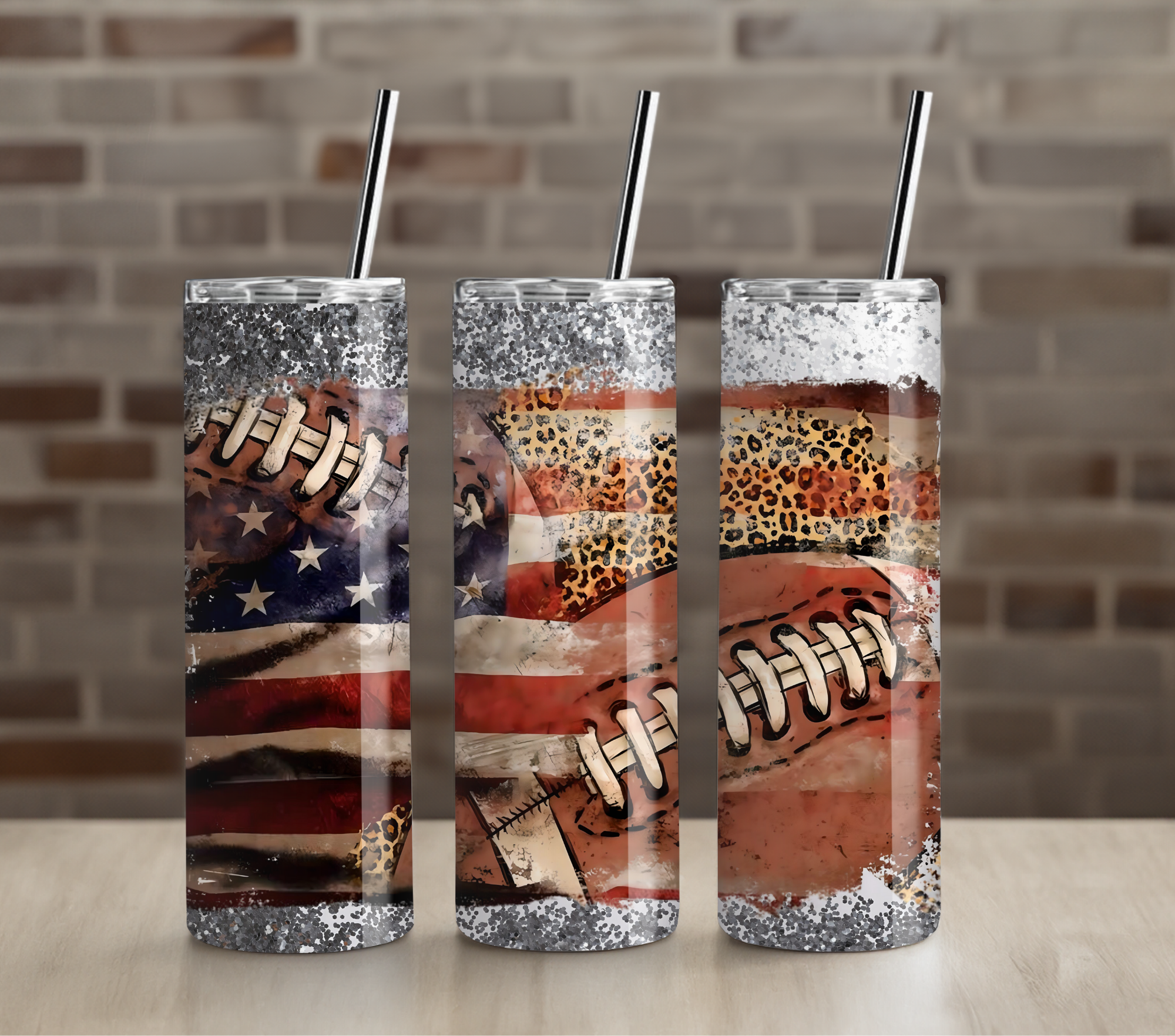 Football with American flag 20oz Tumbler Drinkware