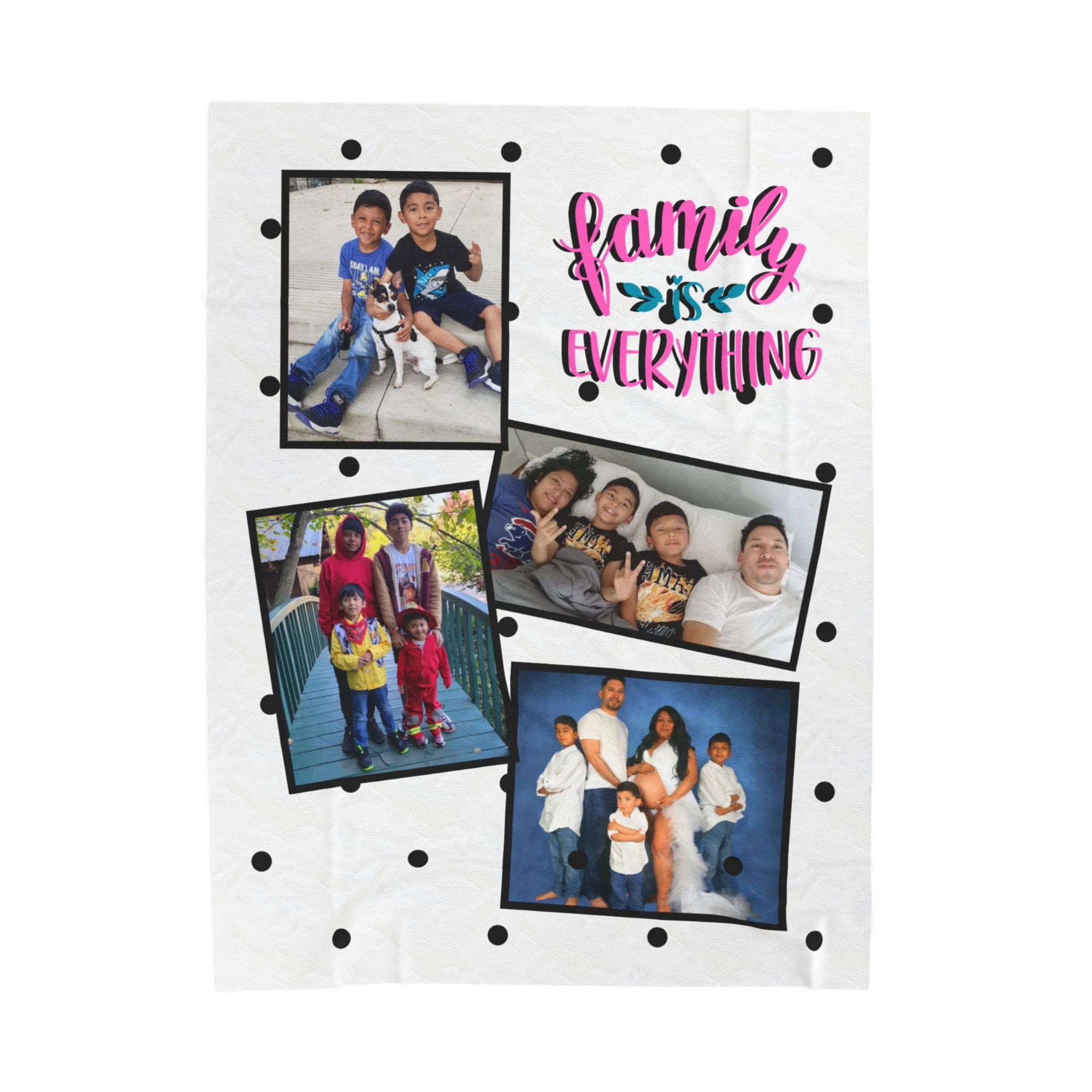 Photo Family Is Everything Black and White Polka Dot Blanket