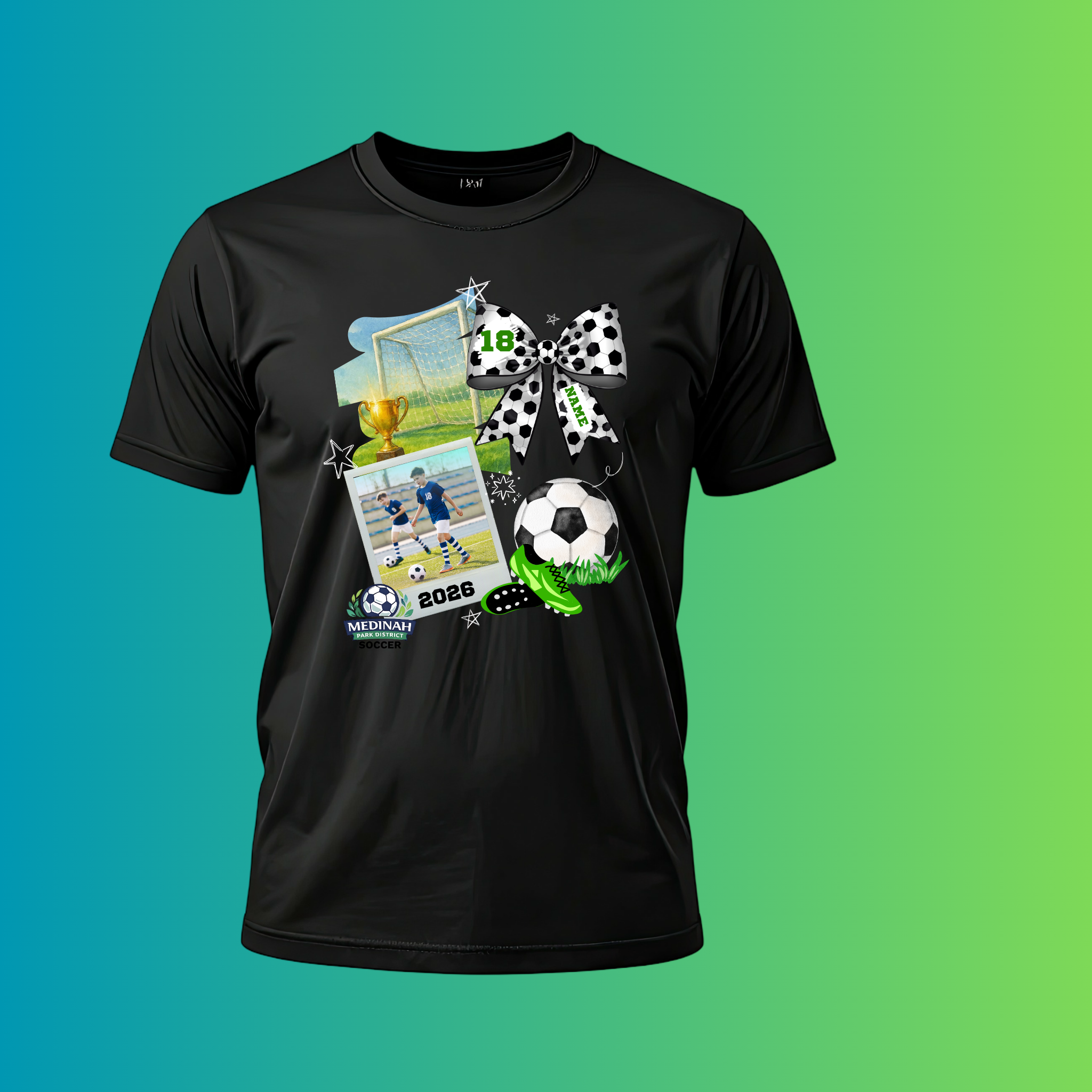 Adult T-Shirt Soccer Design 4 With Photo - 100% Polyester