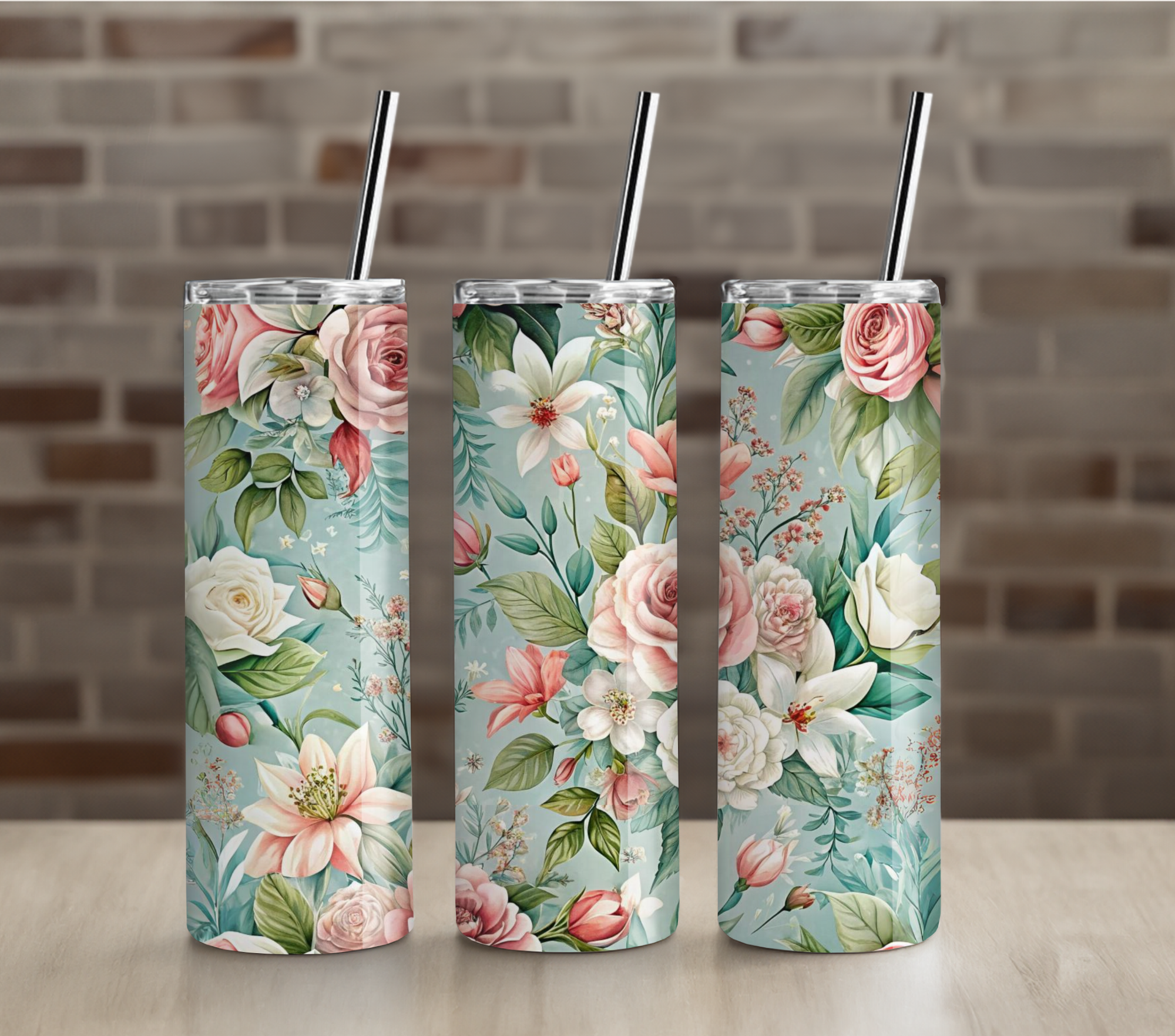 Blue & Blush Floral Mason Jar Design 20oz Skinny Tumbler