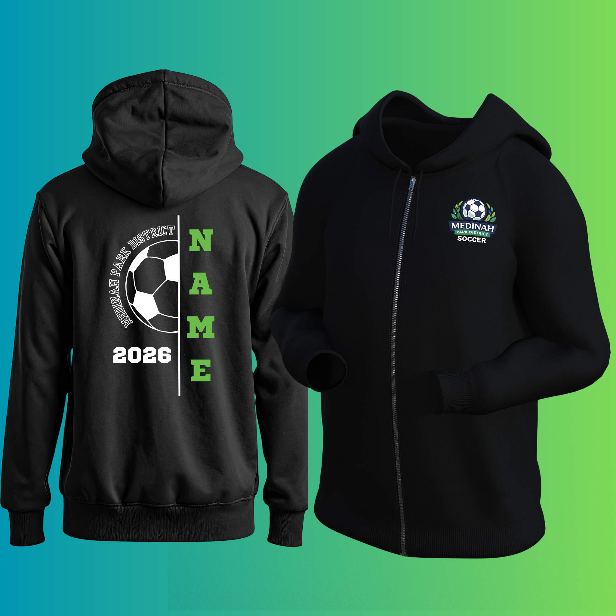 Adult Zip-Up Sweater Soccer Design 1 - 50% Cotton 50% Polyester