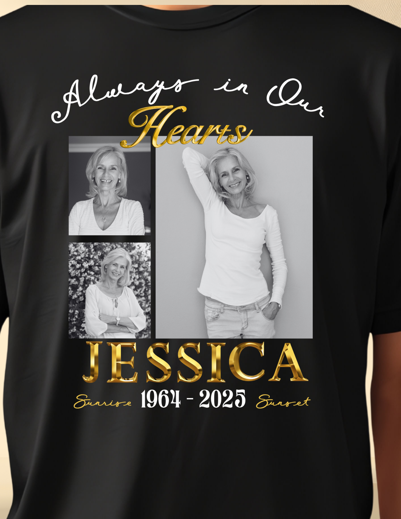 Memorial Photo T-Shirt – Personalized Always in Our Hearts Tribute Shirt (English & Spanish)