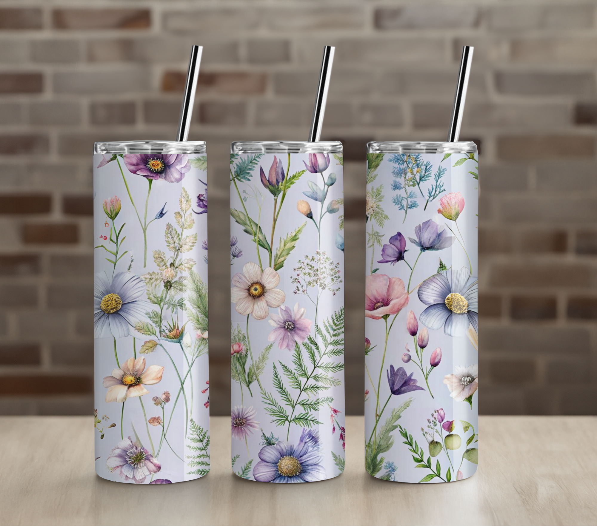 Soft Pink Wildflower Garden 20oz Skinny Tumbler