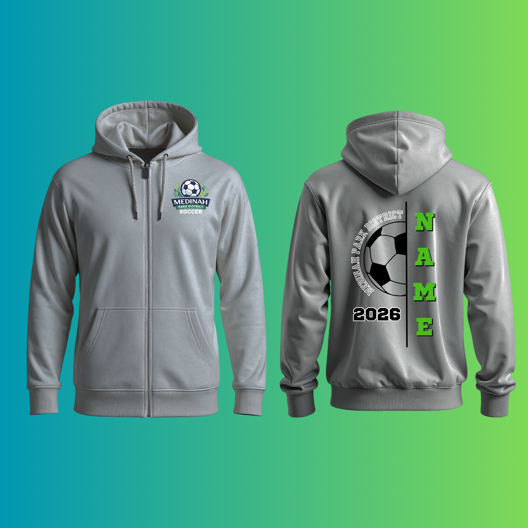 Adult Zip-Up Sweater Soccer Design 1 - 50% Cotton 50% Polyester