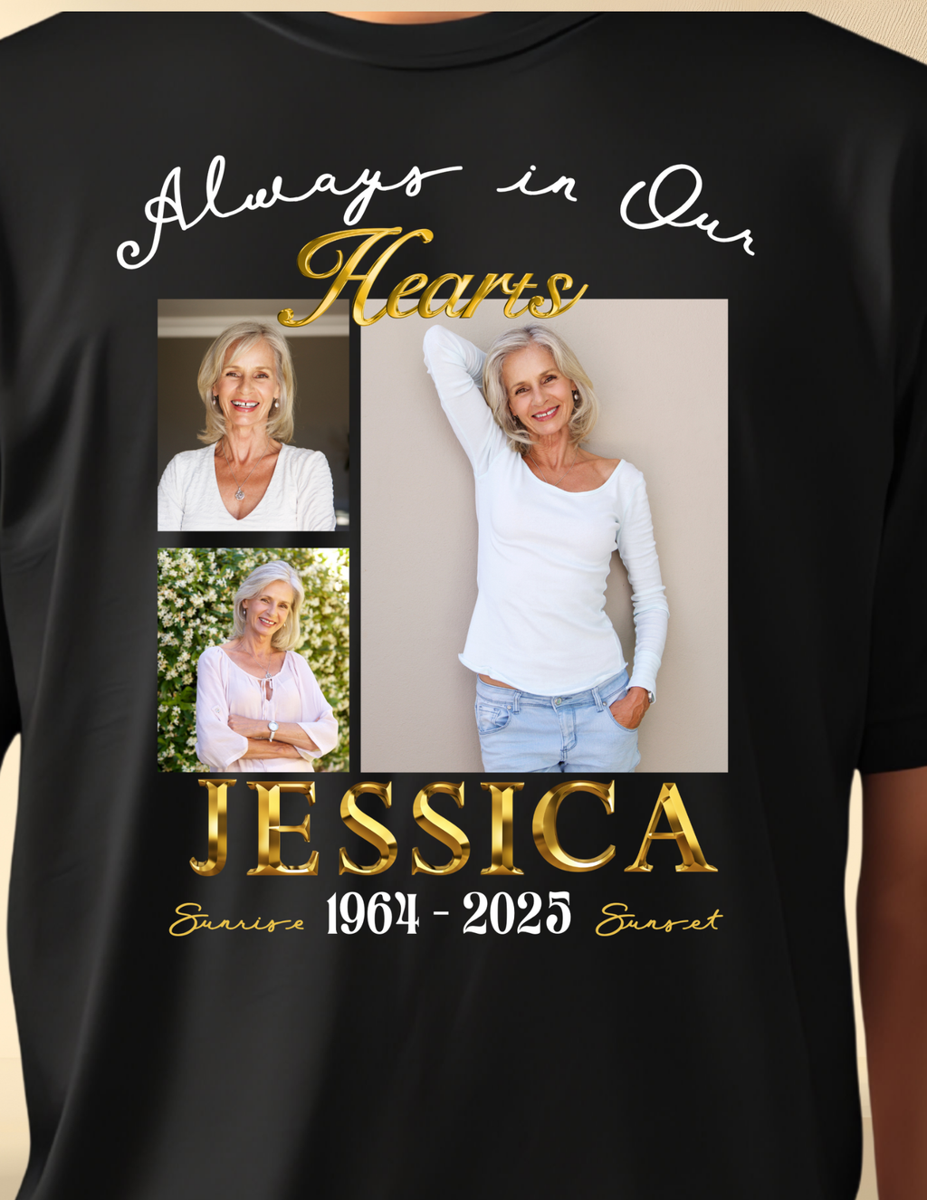 Memorial Photo T-Shirt – Personalized Always in Our Hearts Tribute Shirt (English & Spanish)