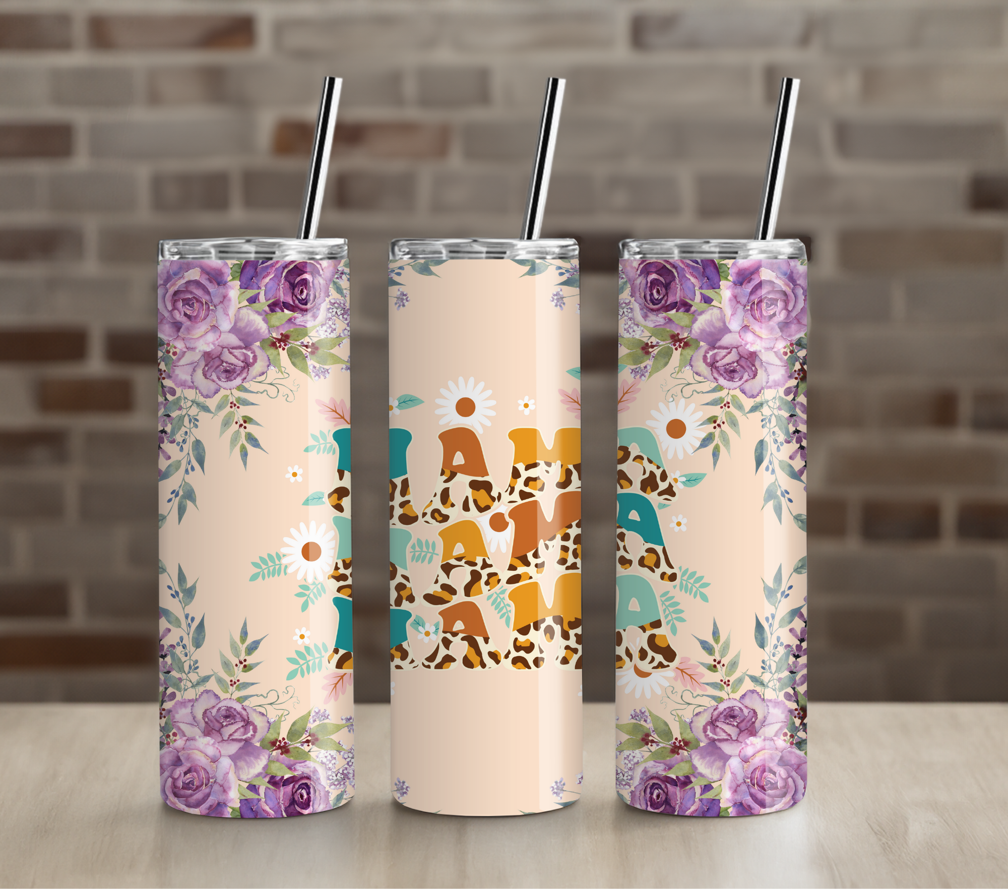 Purple Floral Mama Cheetah 20oz Tumbler Drinkware