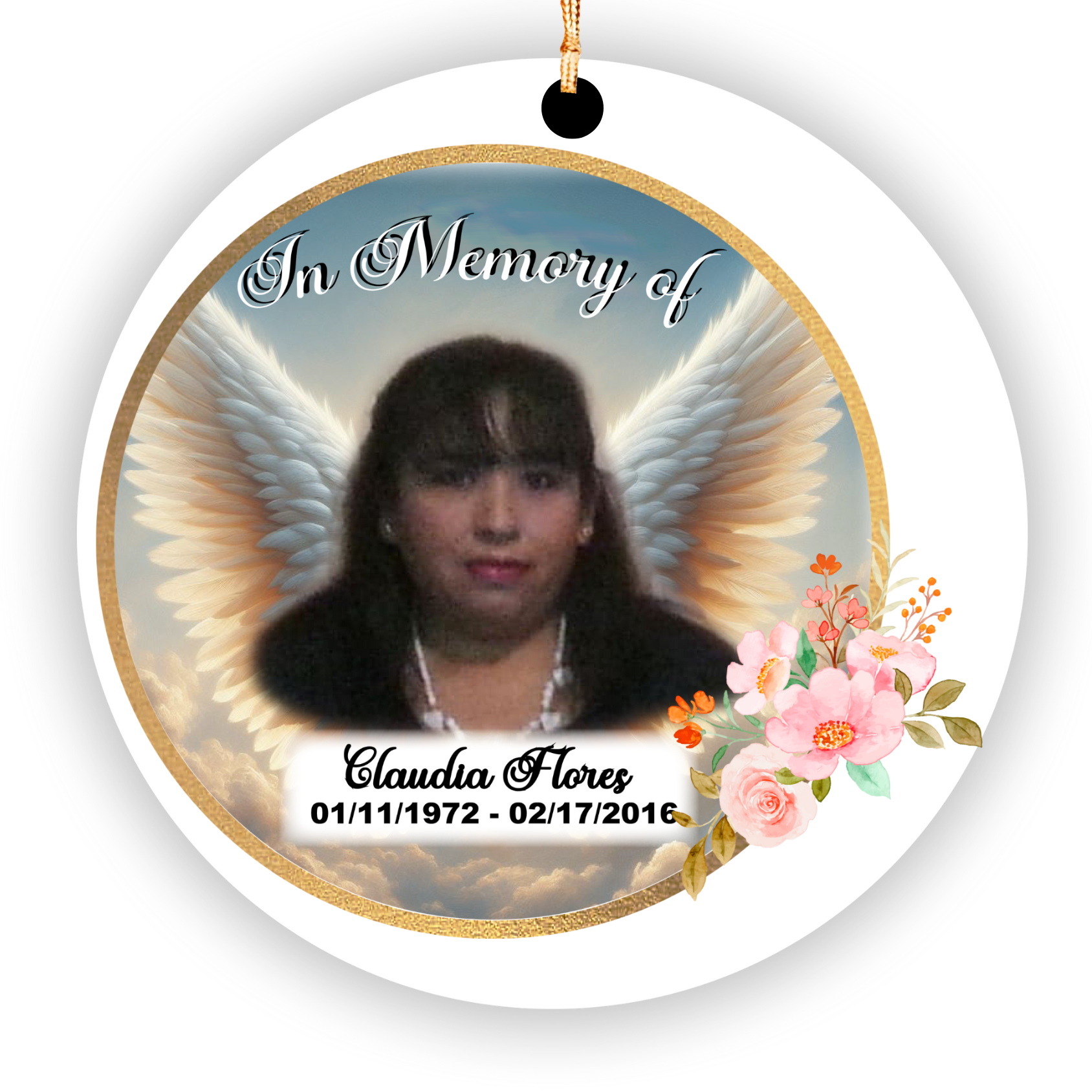 Personalized In Memory Of Photo Ornament – Angel Wings Memorial Keepsake – Custom Name & Dates Remembrance Christmas Ornament