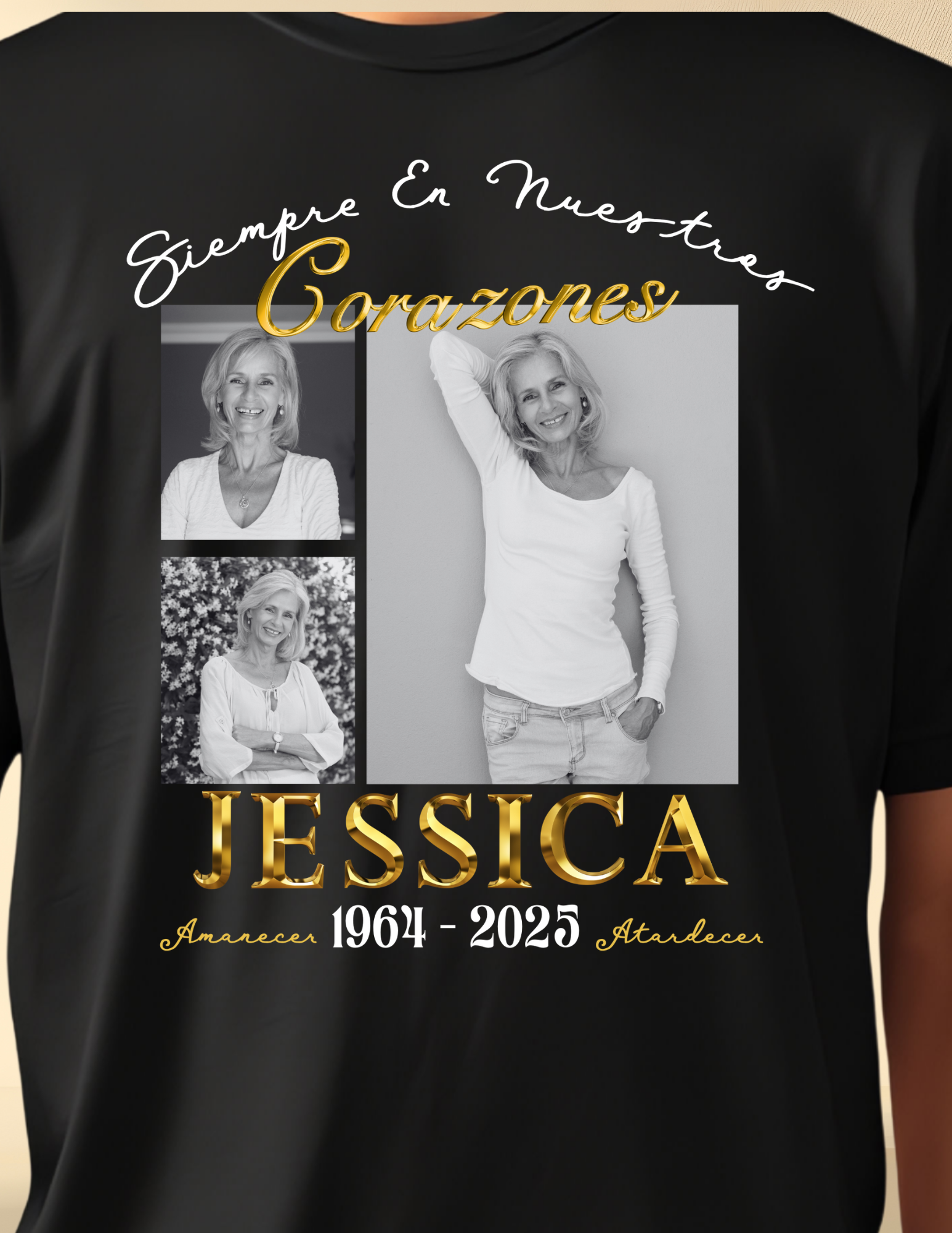 Memorial Photo T-Shirt – Personalized Always in Our Hearts Tribute Shirt (English & Spanish)
